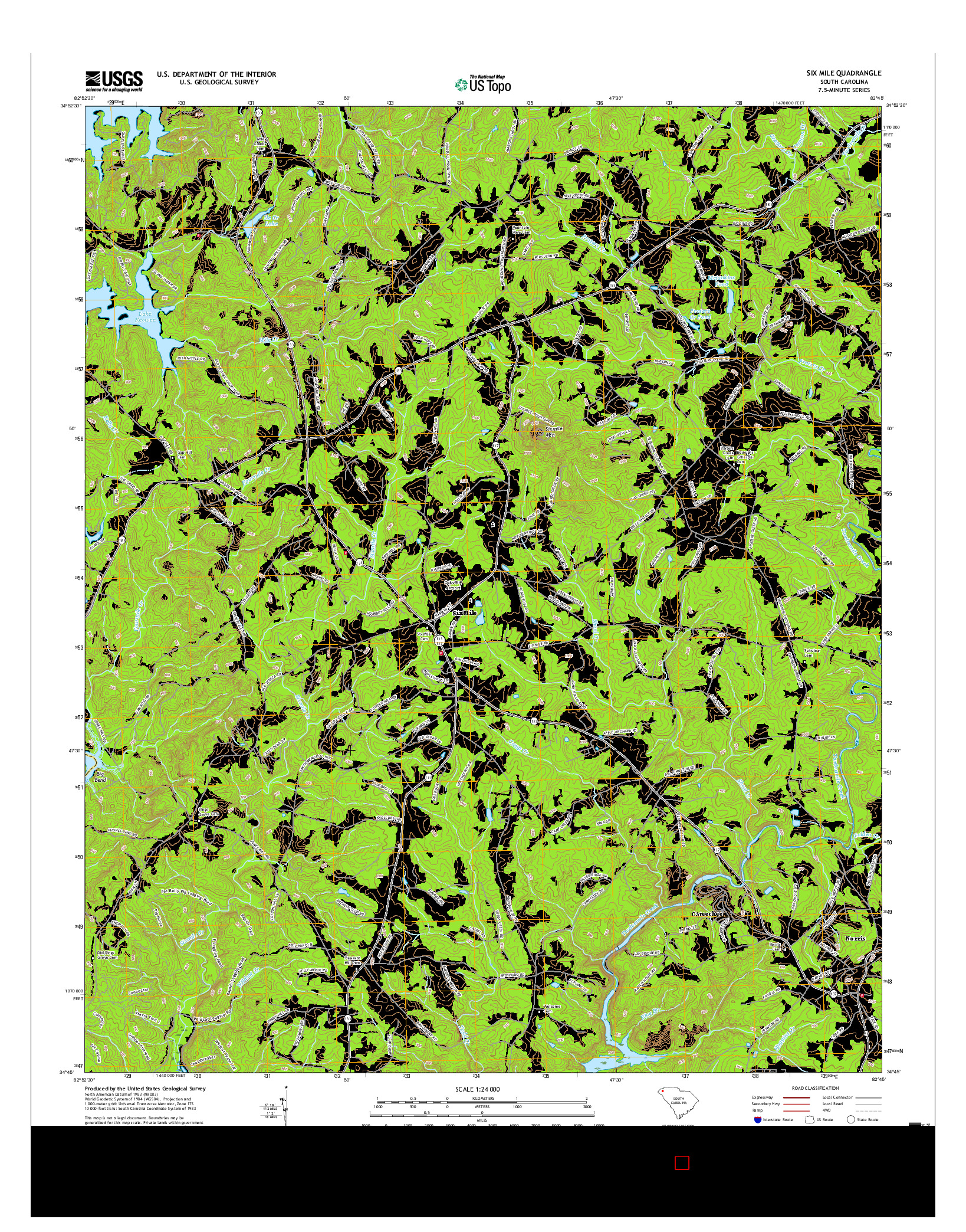 USGS US TOPO 7.5-MINUTE MAP FOR SIX MILE, SC 2017