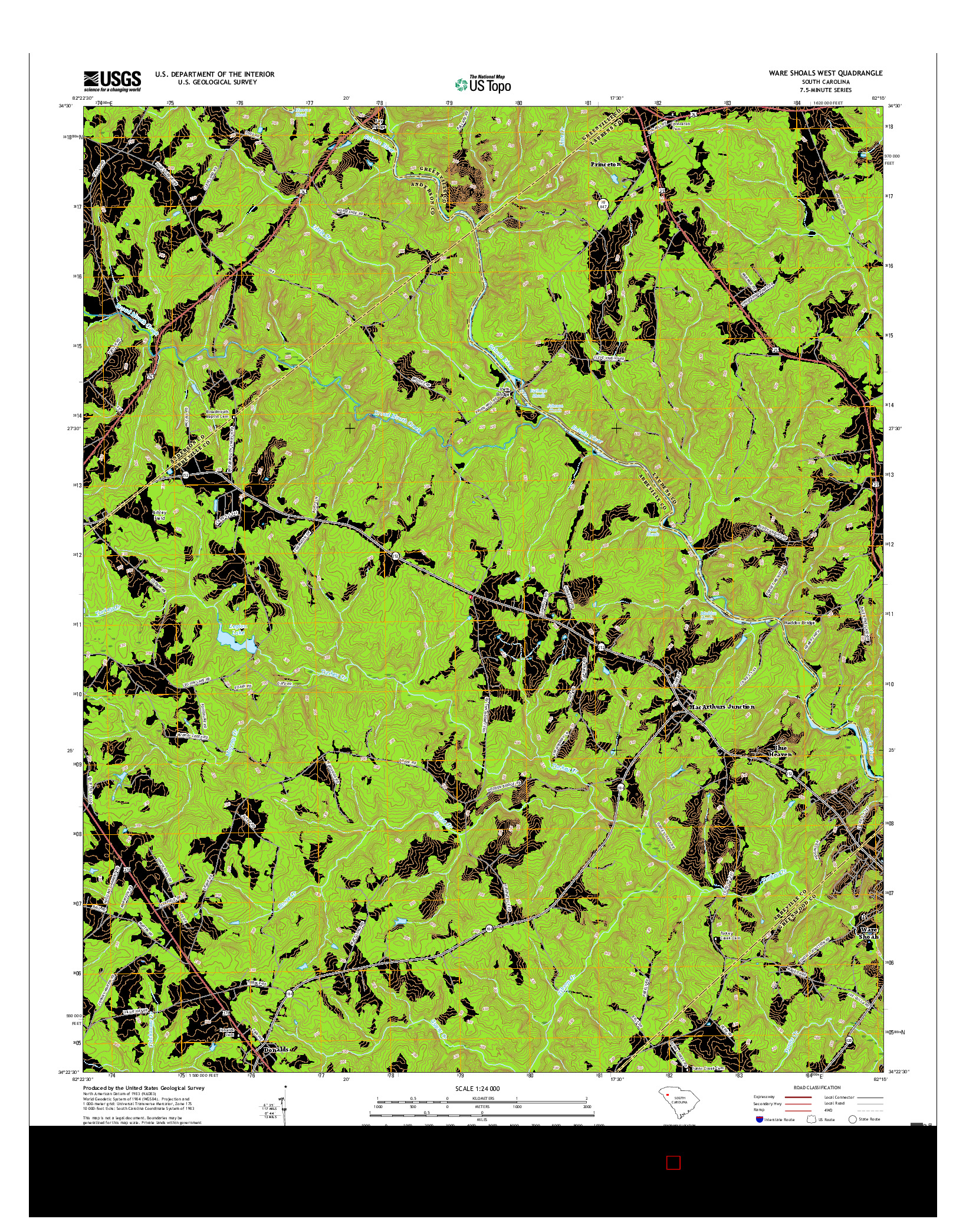 USGS US TOPO 7.5-MINUTE MAP FOR WARE SHOALS WEST, SC 2017