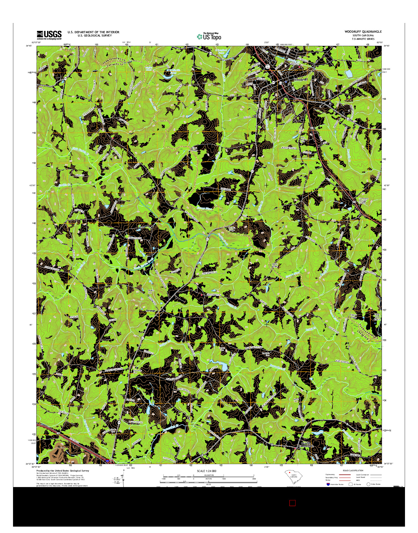 USGS US TOPO 7.5-MINUTE MAP FOR WOODRUFF, SC 2017