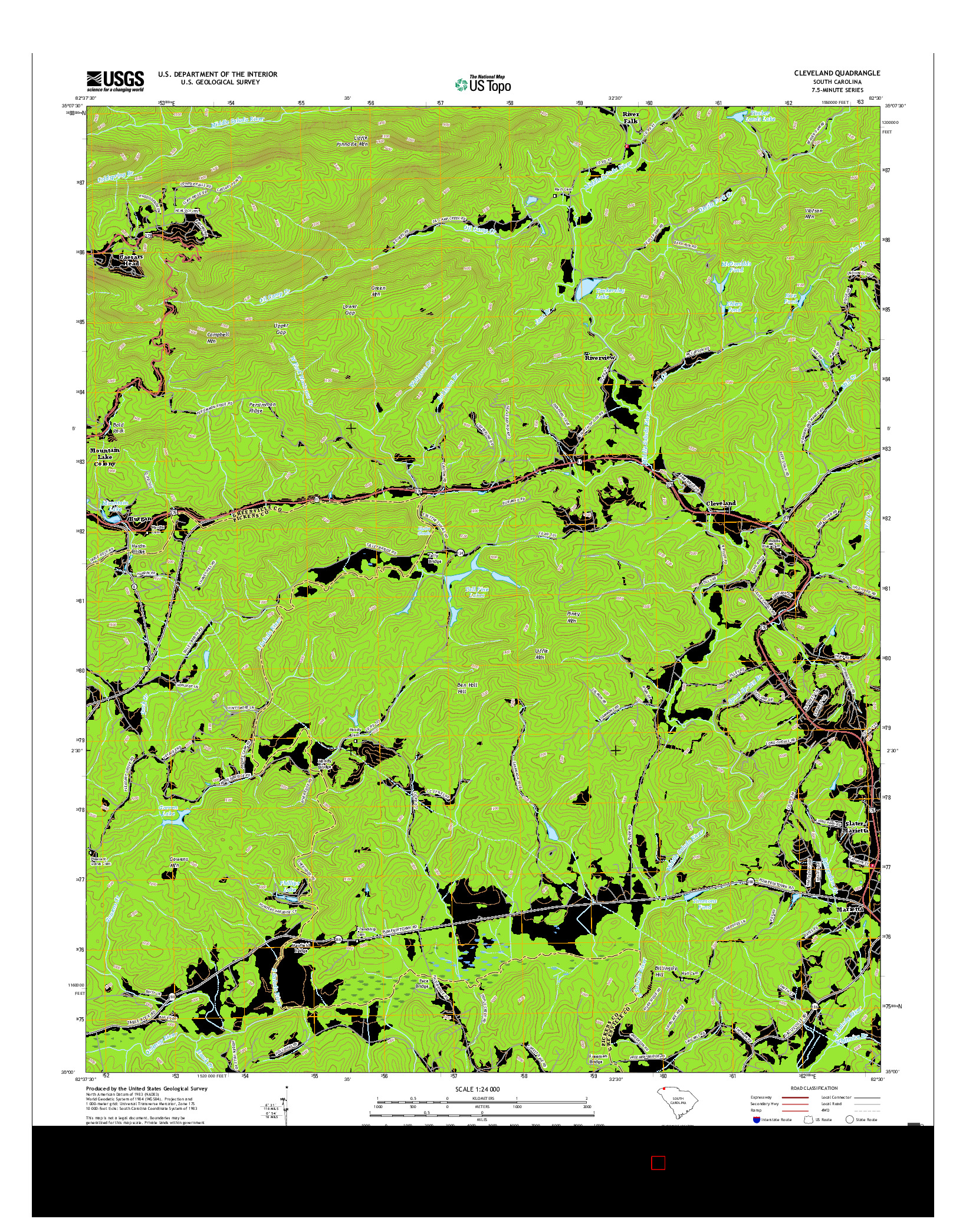 USGS US TOPO 7.5-MINUTE MAP FOR CLEVELAND, SC 2017