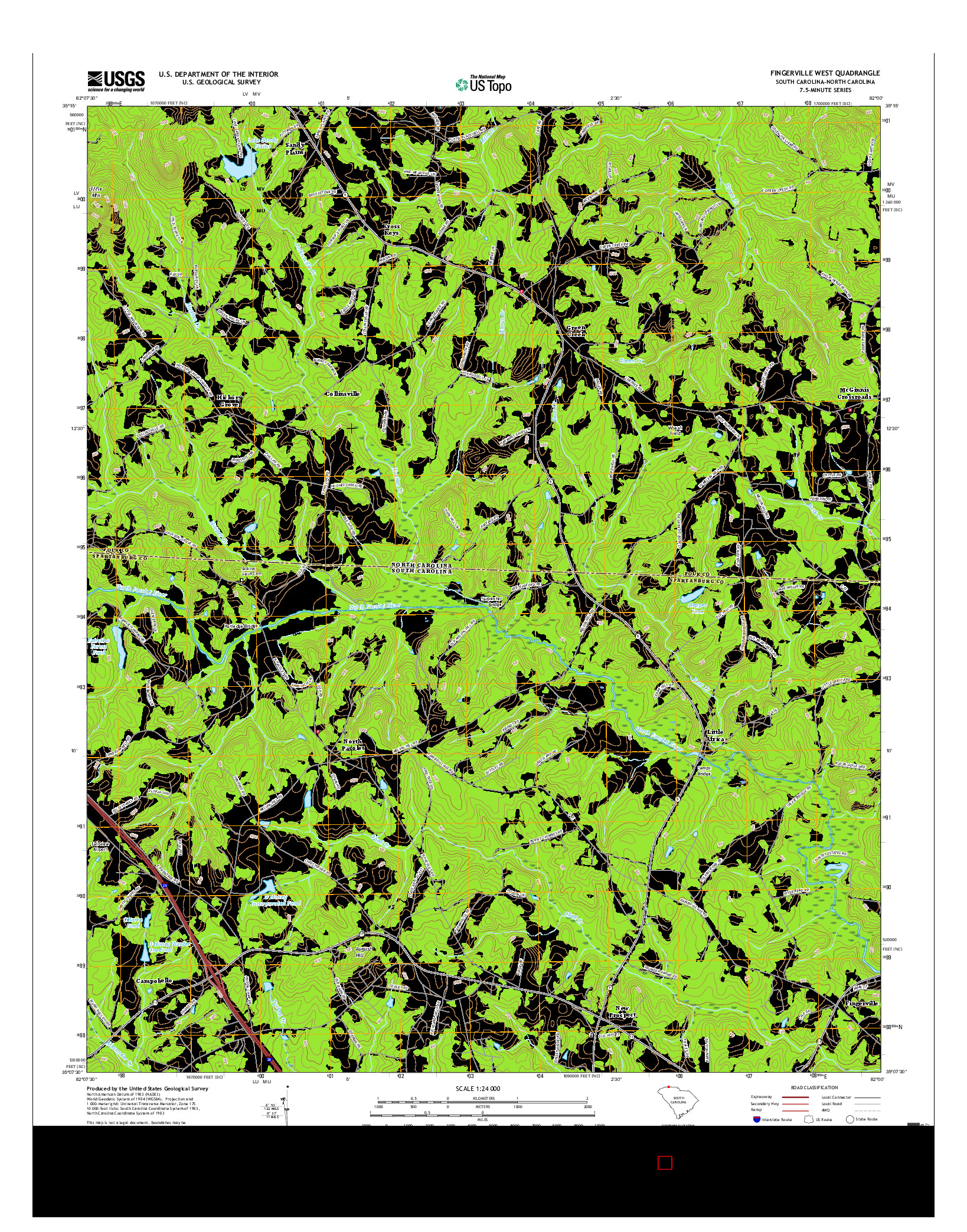 USGS US TOPO 7.5-MINUTE MAP FOR FINGERVILLE WEST, SC-NC 2017