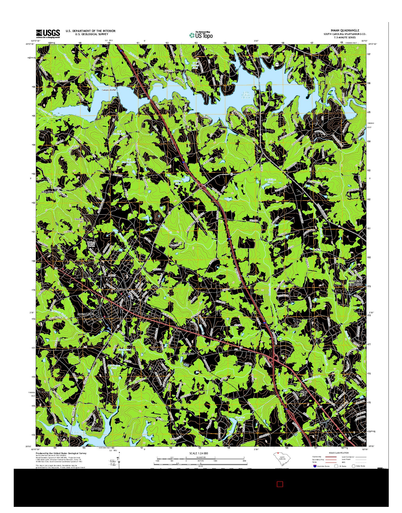 USGS US TOPO 7.5-MINUTE MAP FOR INMAN, SC 2017