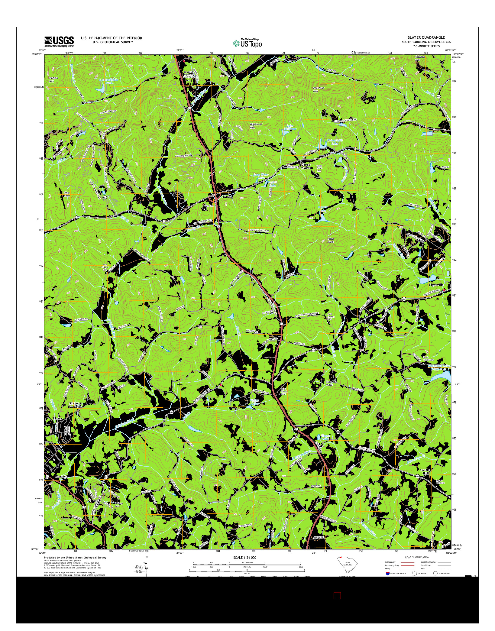 USGS US TOPO 7.5-MINUTE MAP FOR SLATER, SC 2017