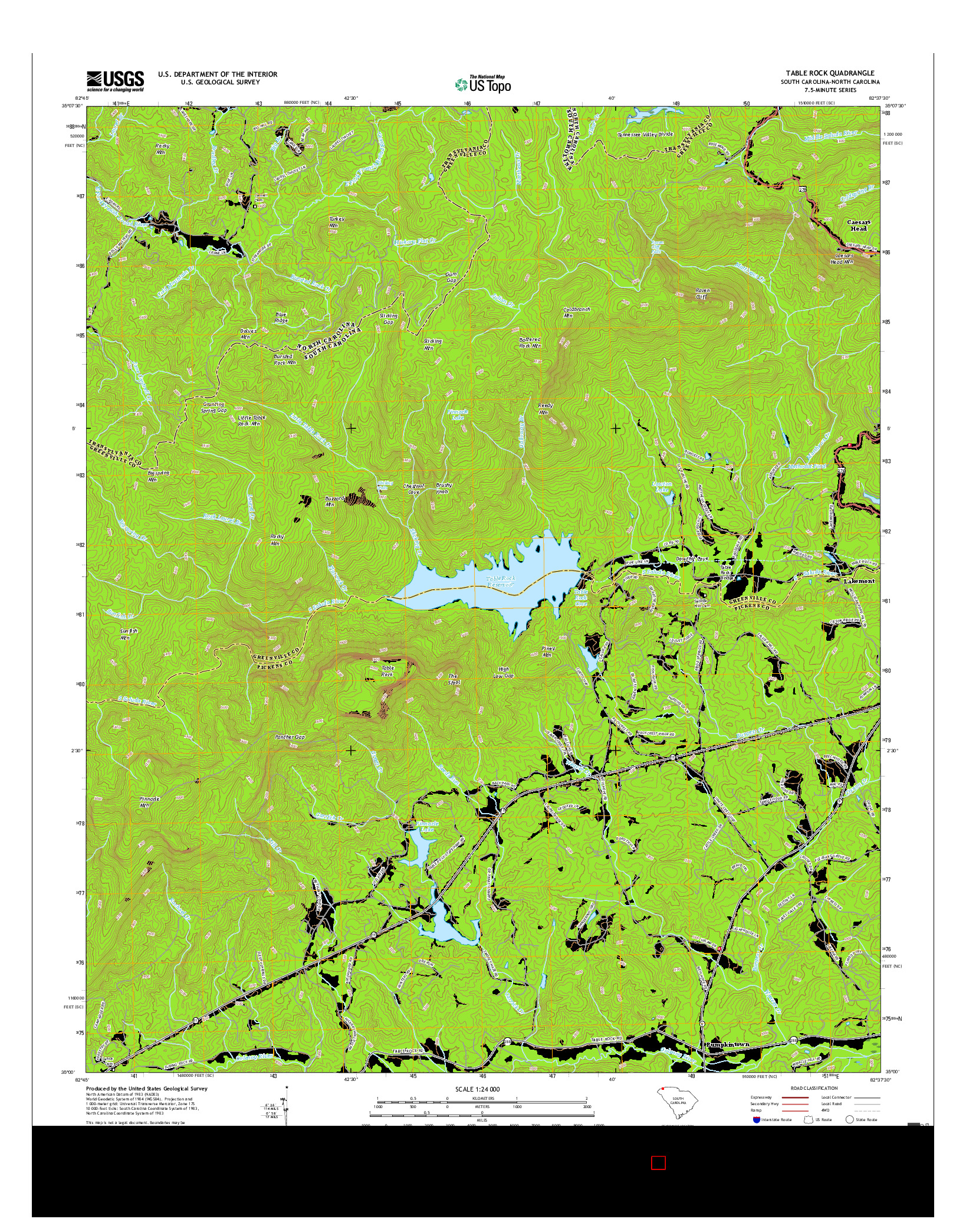 USGS US TOPO 7.5-MINUTE MAP FOR TABLE ROCK, SC-NC 2017