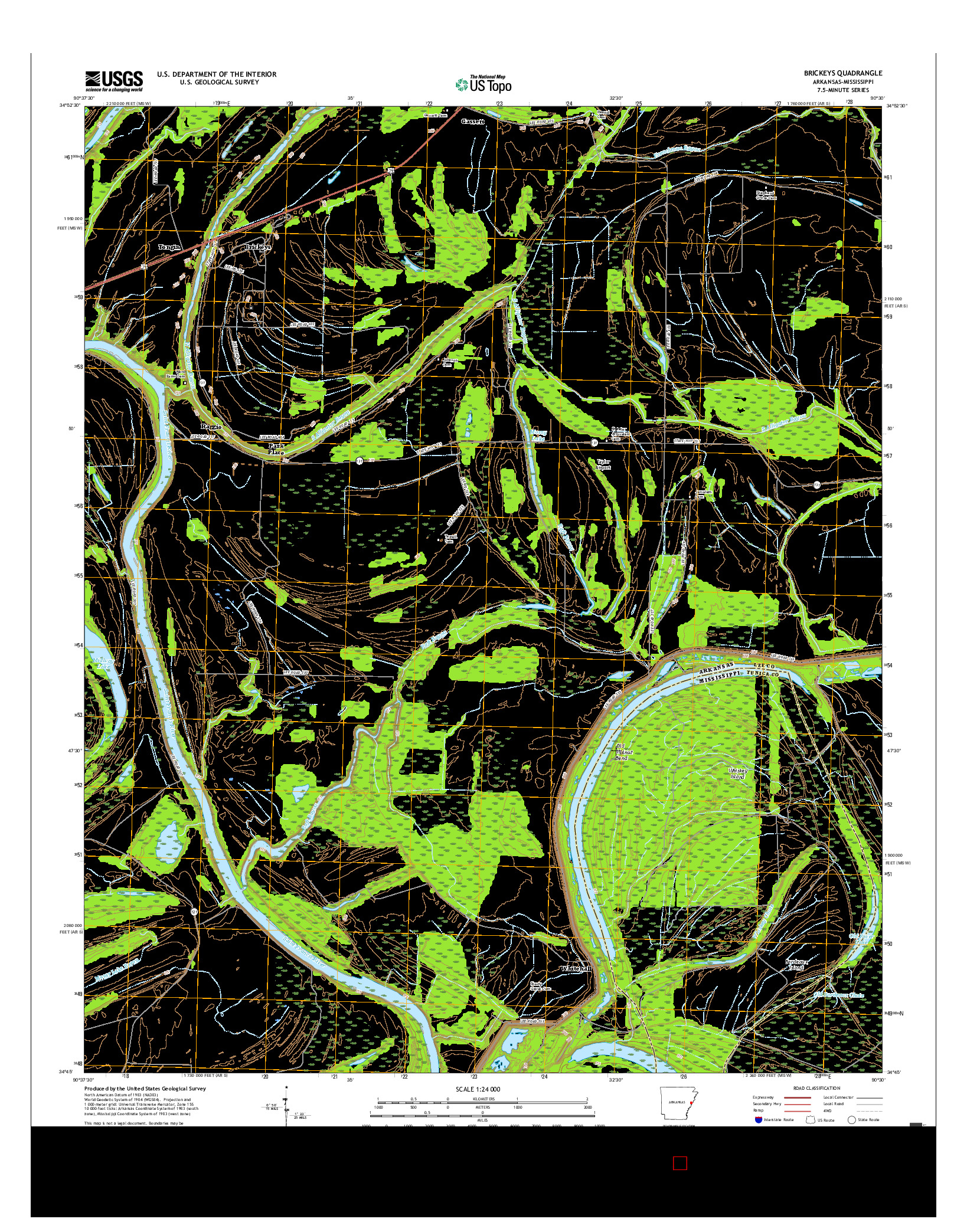 USGS US TOPO 7.5-MINUTE MAP FOR BRICKEYS, AR-MS 2017