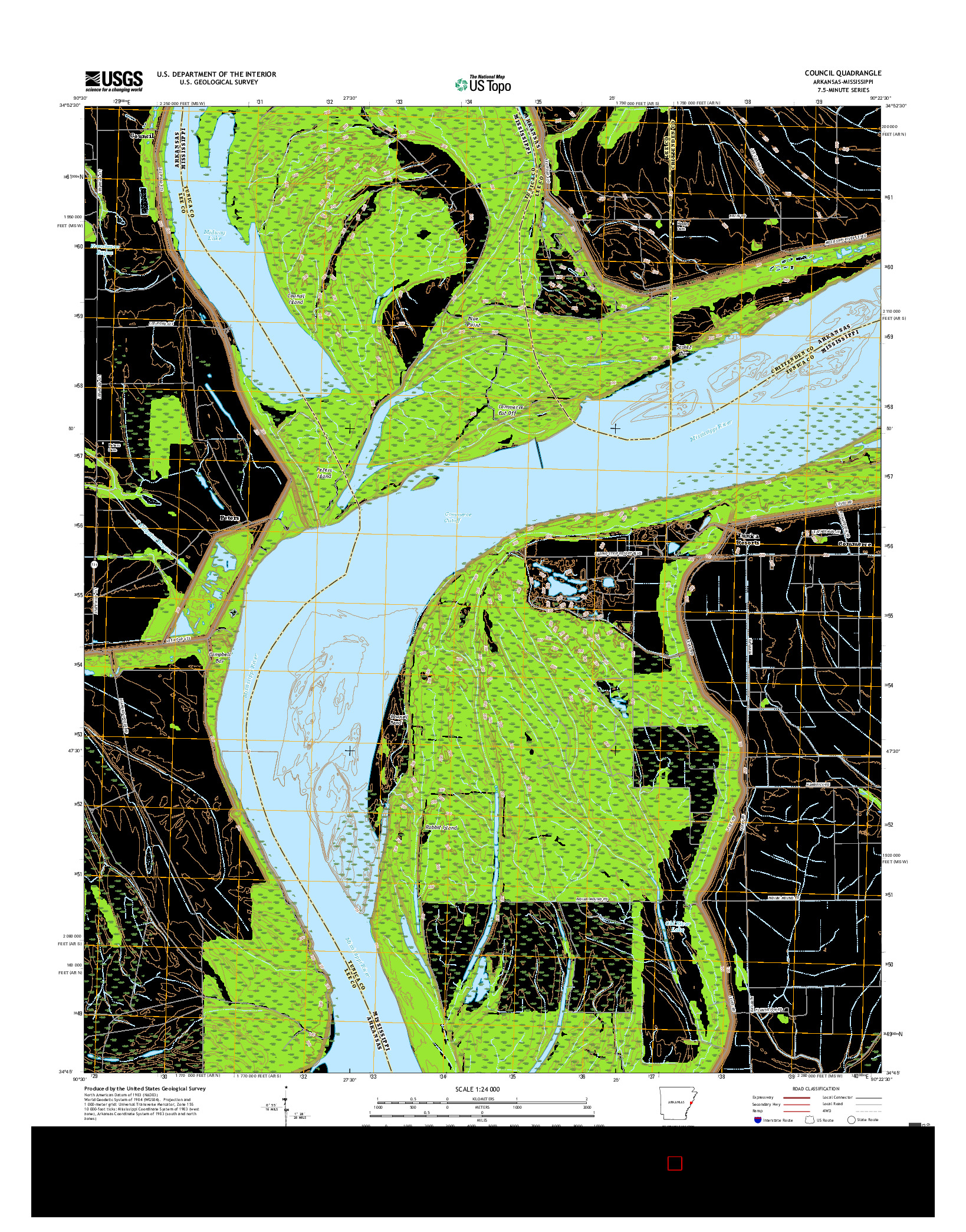 USGS US TOPO 7.5-MINUTE MAP FOR COUNCIL, AR-MS 2017