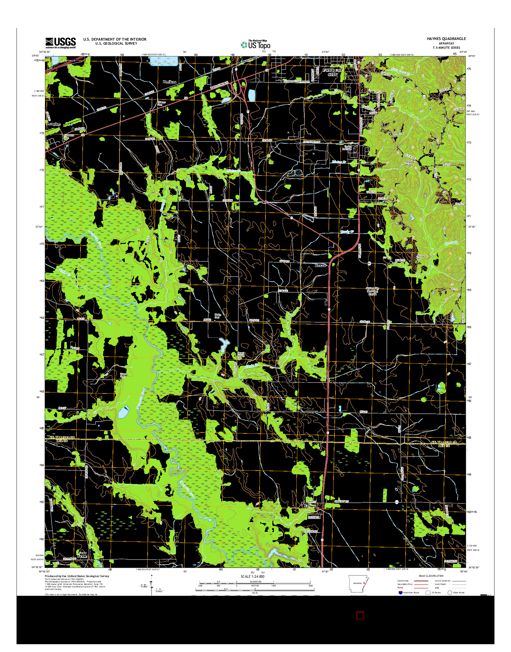 USGS US TOPO 7.5-MINUTE MAP FOR HAYNES, AR 2017