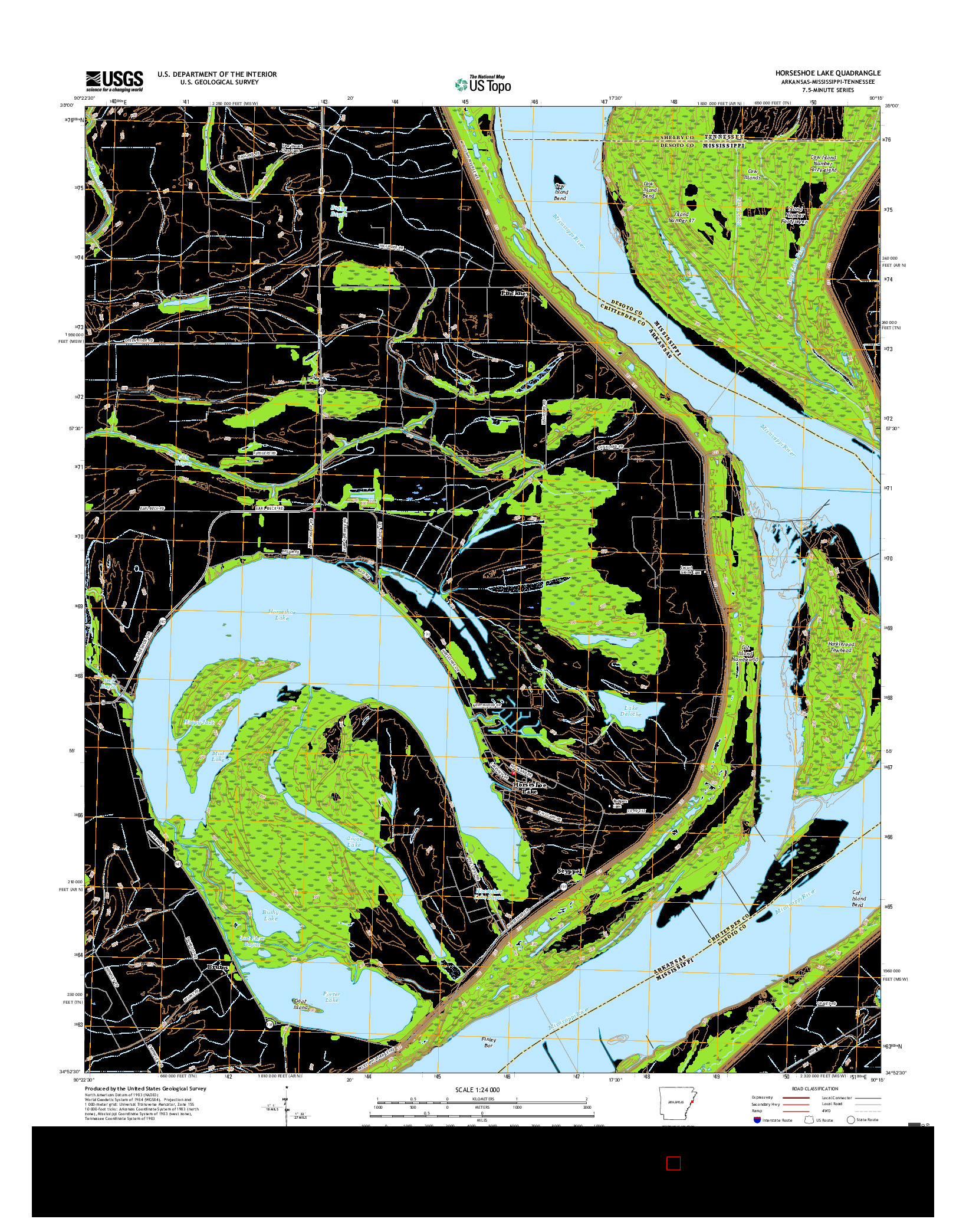 USGS US TOPO 7.5-MINUTE MAP FOR HORSESHOE LAKE, AR-MS-TN 2017