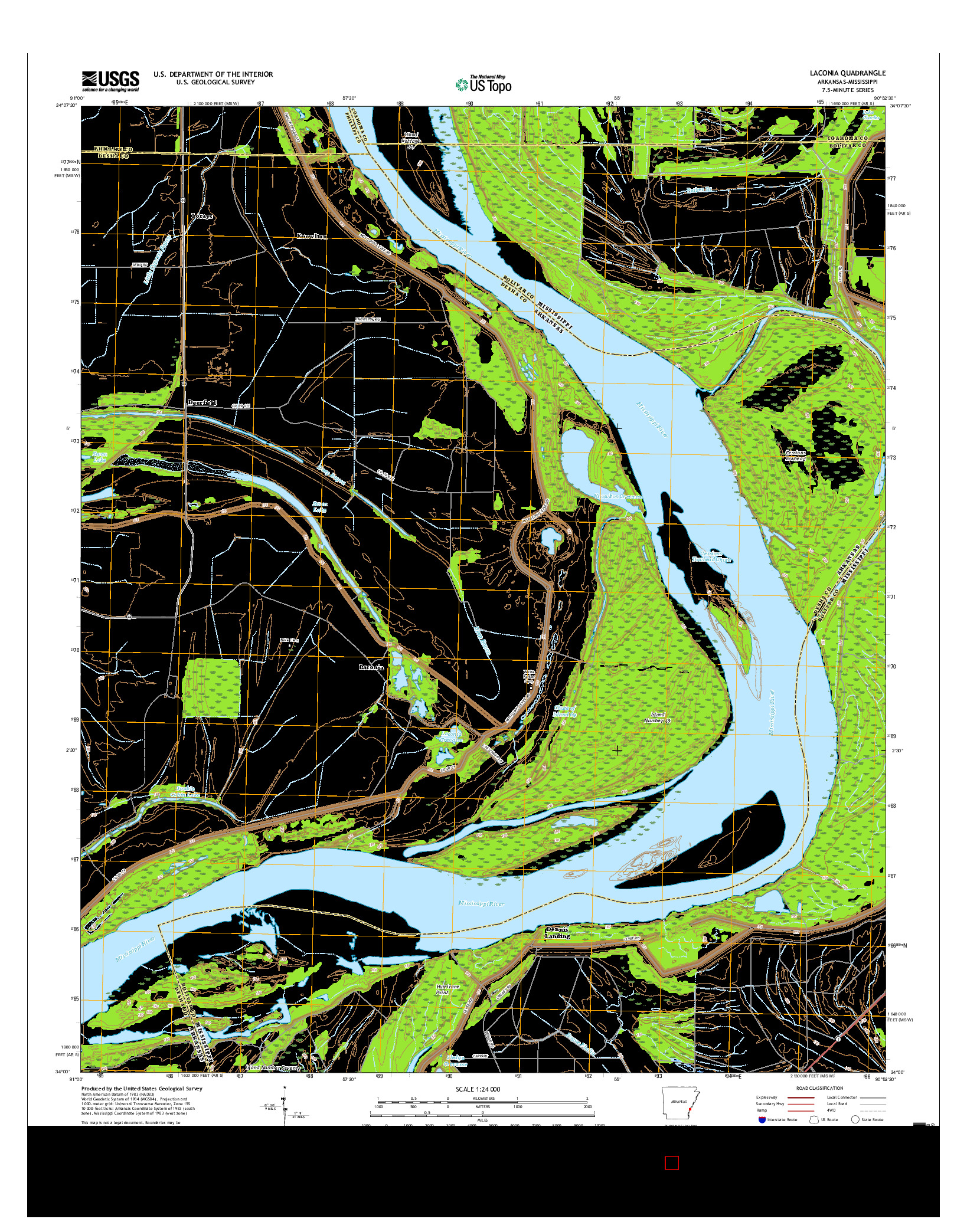 USGS US TOPO 7.5-MINUTE MAP FOR LACONIA, AR-MS 2017