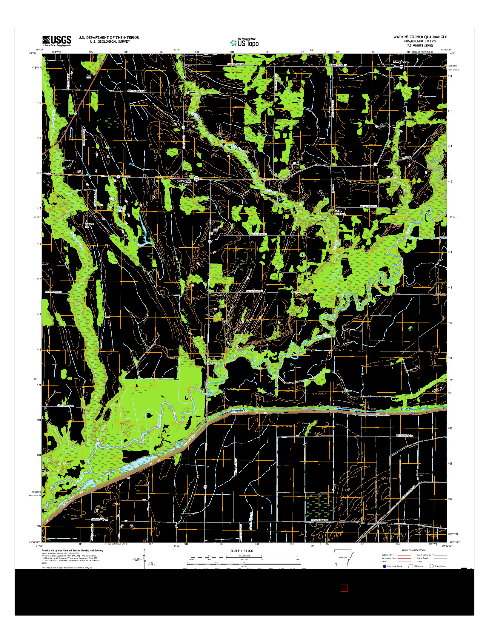 USGS US TOPO 7.5-MINUTE MAP FOR WATKINS CORNER, AR 2017