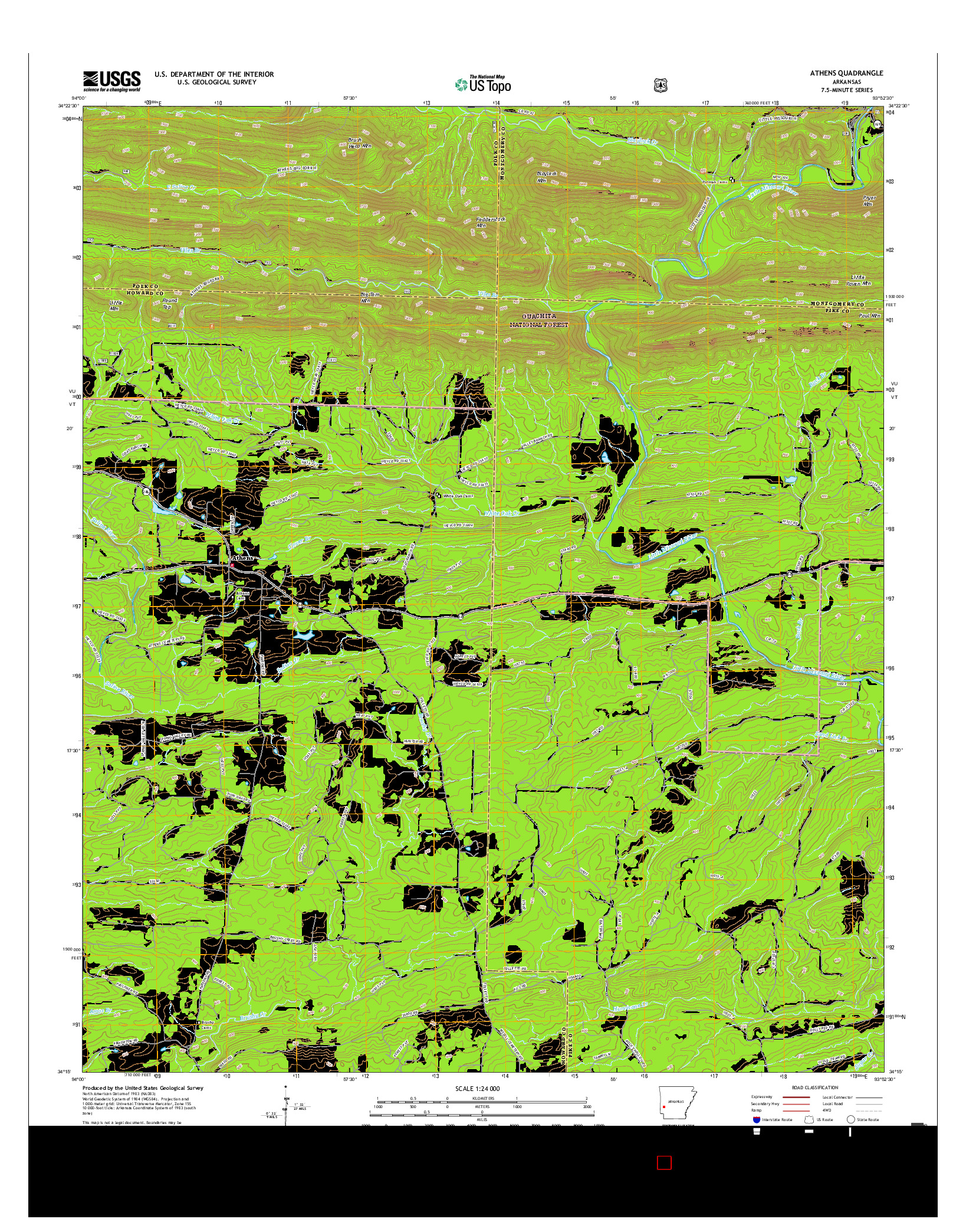 USGS US TOPO 7.5-MINUTE MAP FOR ATHENS, AR 2017