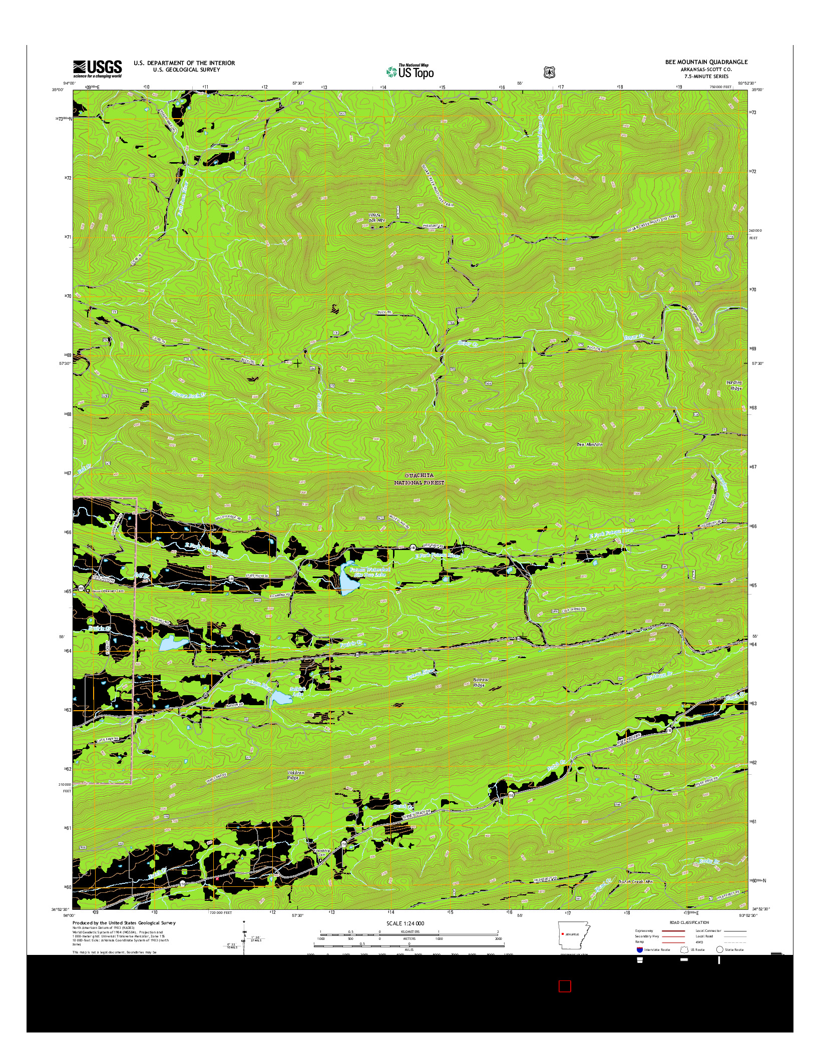 USGS US TOPO 7.5-MINUTE MAP FOR BEE MOUNTAIN, AR 2017