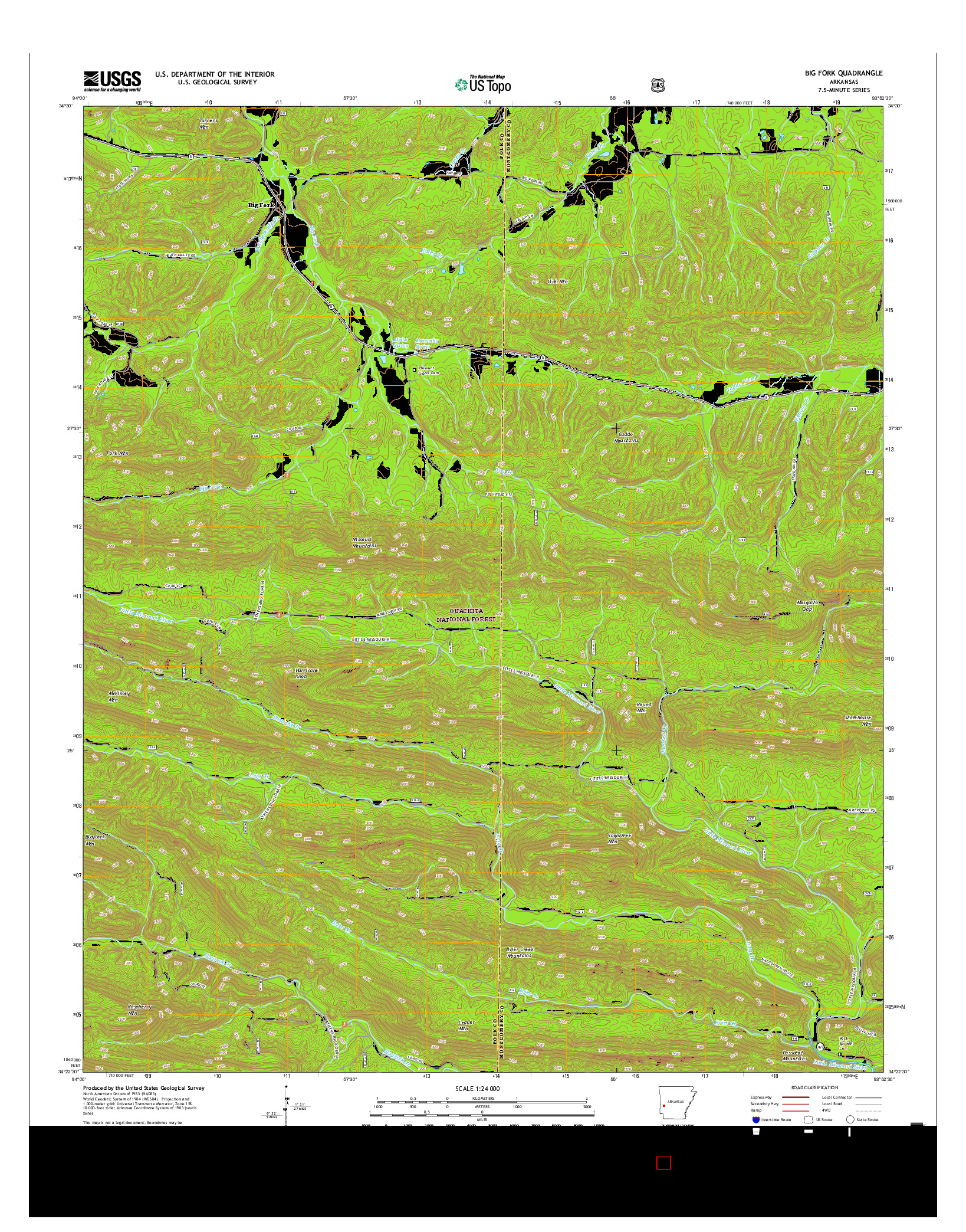 USGS US TOPO 7.5-MINUTE MAP FOR BIG FORK, AR 2017