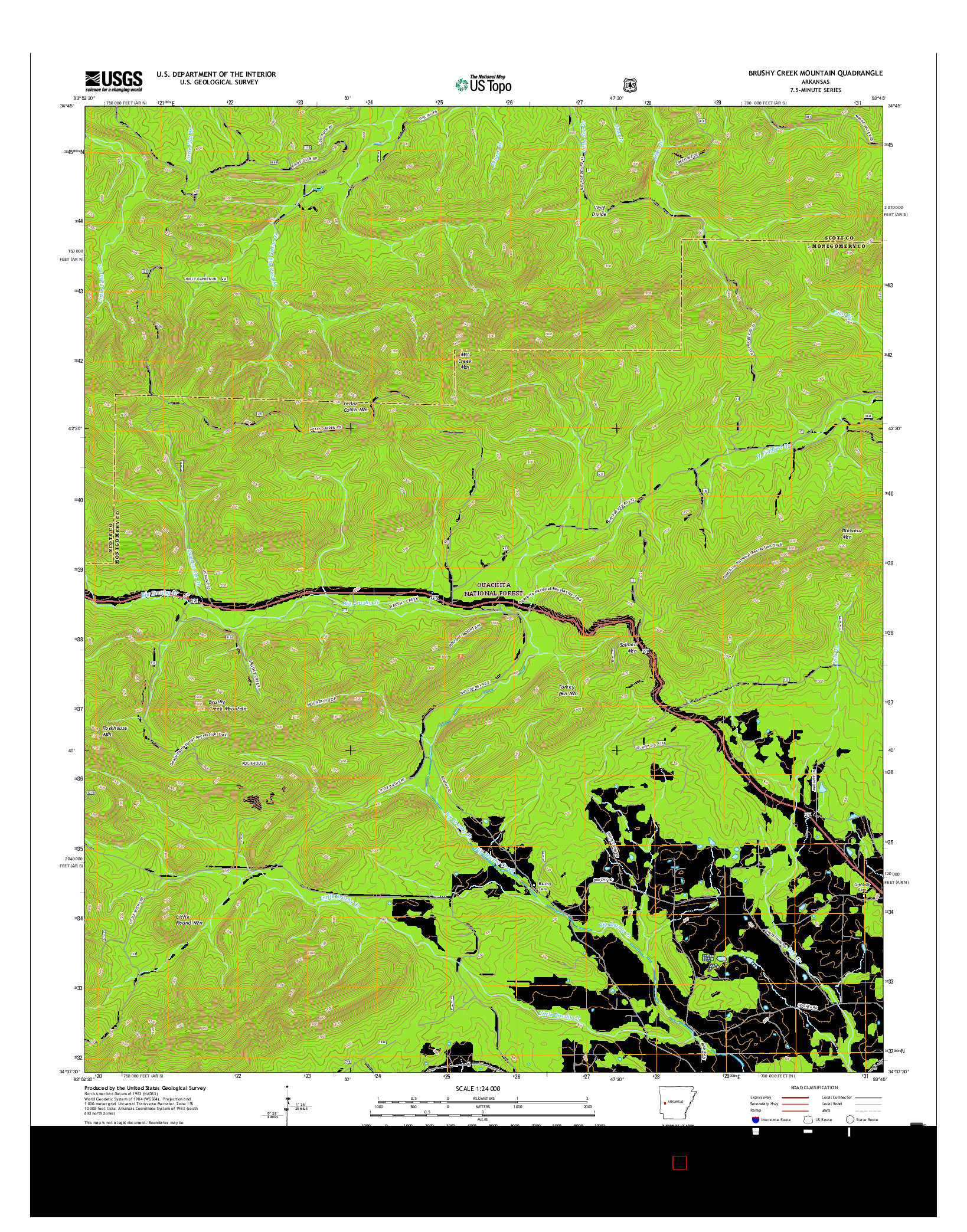 USGS US TOPO 7.5-MINUTE MAP FOR BRUSHY CREEK MOUNTAIN, AR 2017