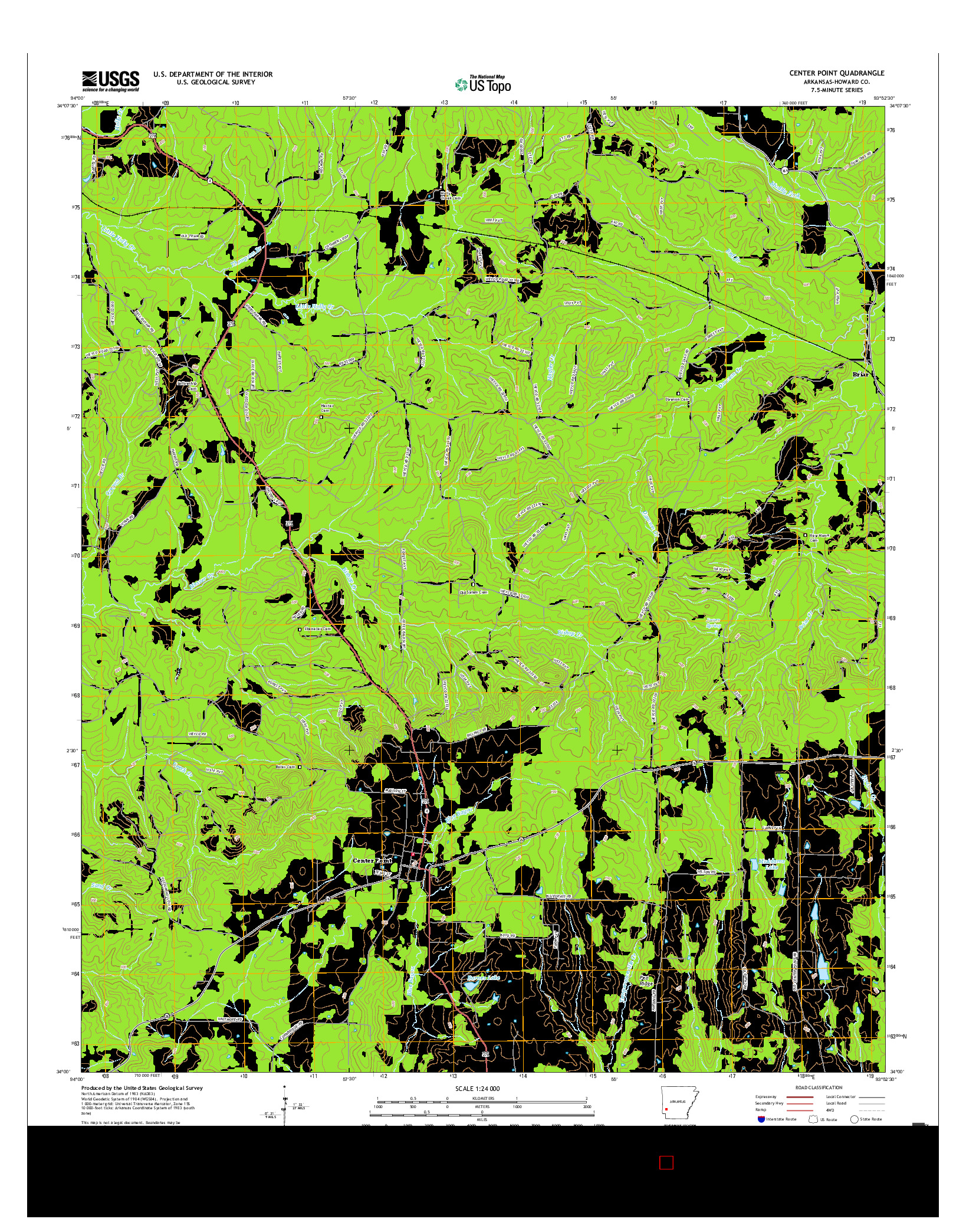 USGS US TOPO 7.5-MINUTE MAP FOR CENTER POINT, AR 2017