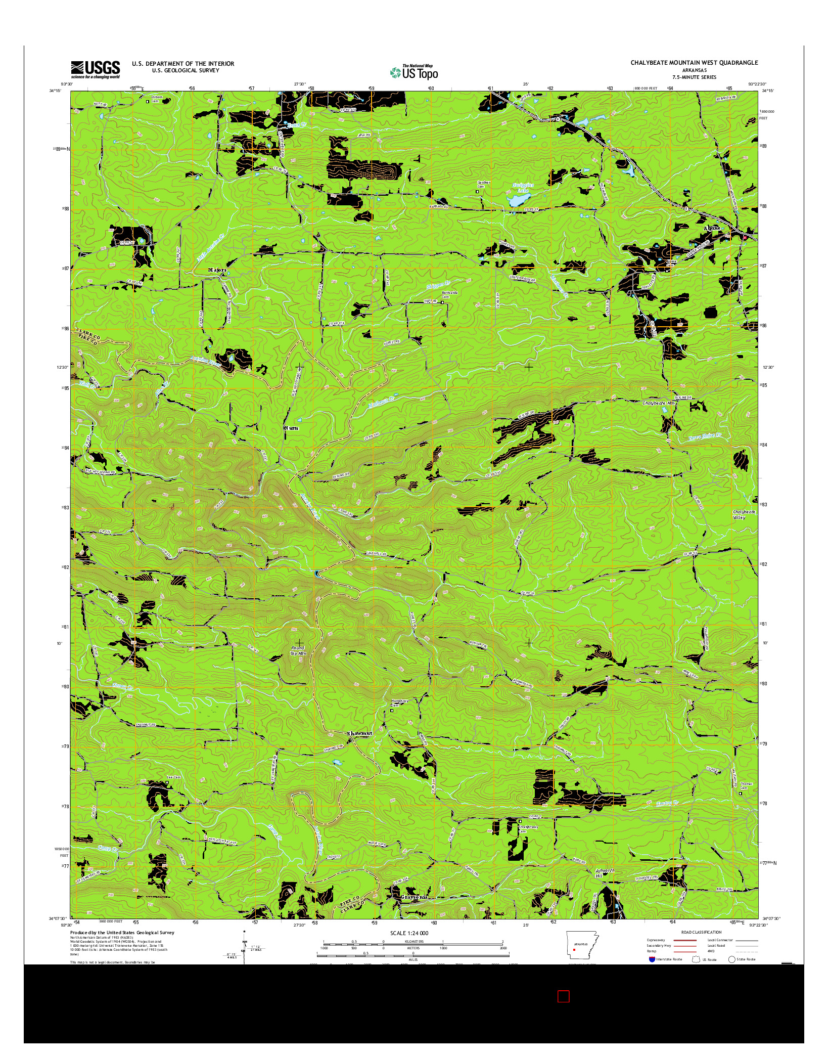 USGS US TOPO 7.5-MINUTE MAP FOR CHALYBEATE MOUNTAIN WEST, AR 2017