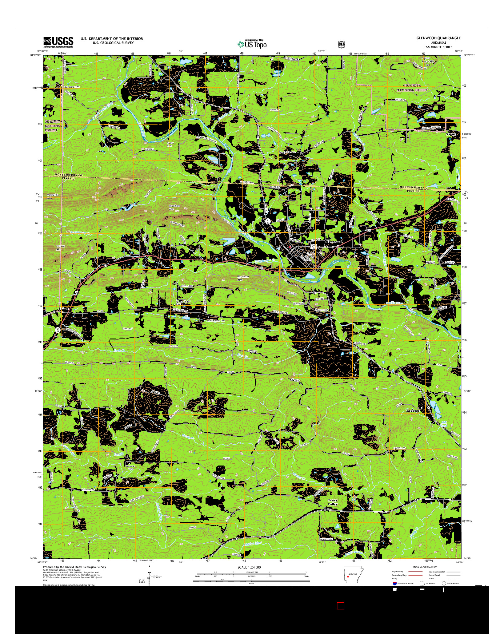USGS US TOPO 7.5-MINUTE MAP FOR GLENWOOD, AR 2017