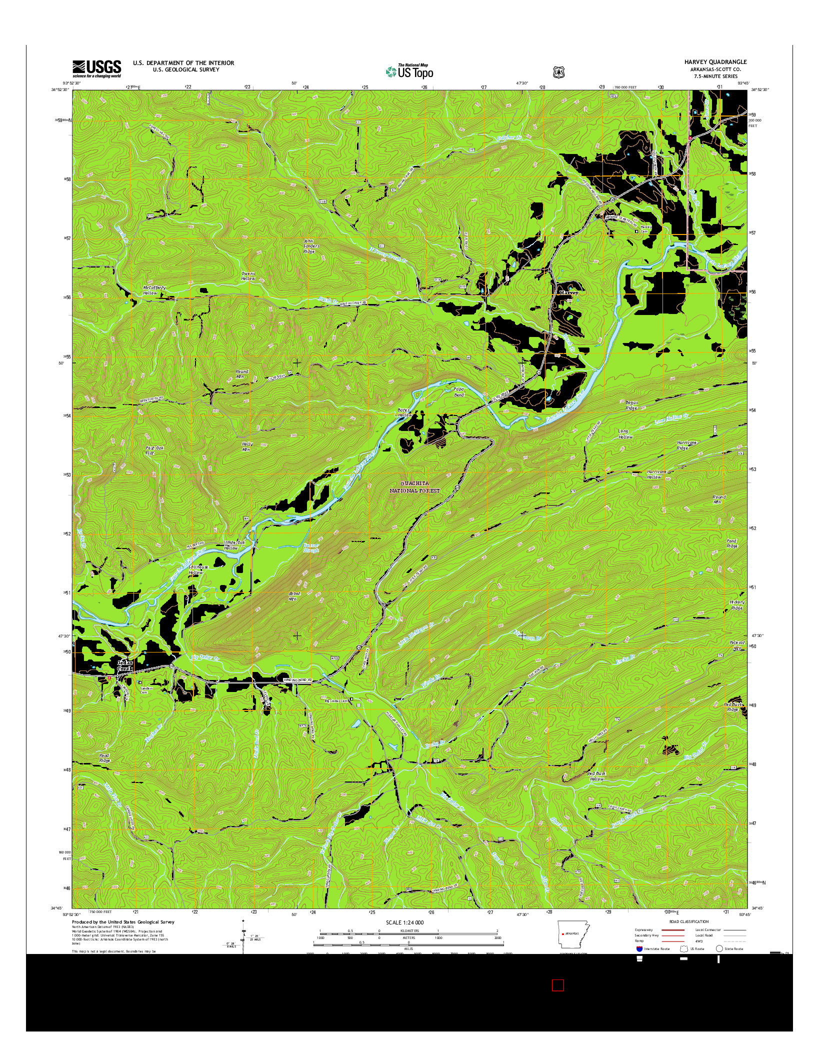 USGS US TOPO 7.5-MINUTE MAP FOR HARVEY, AR 2017