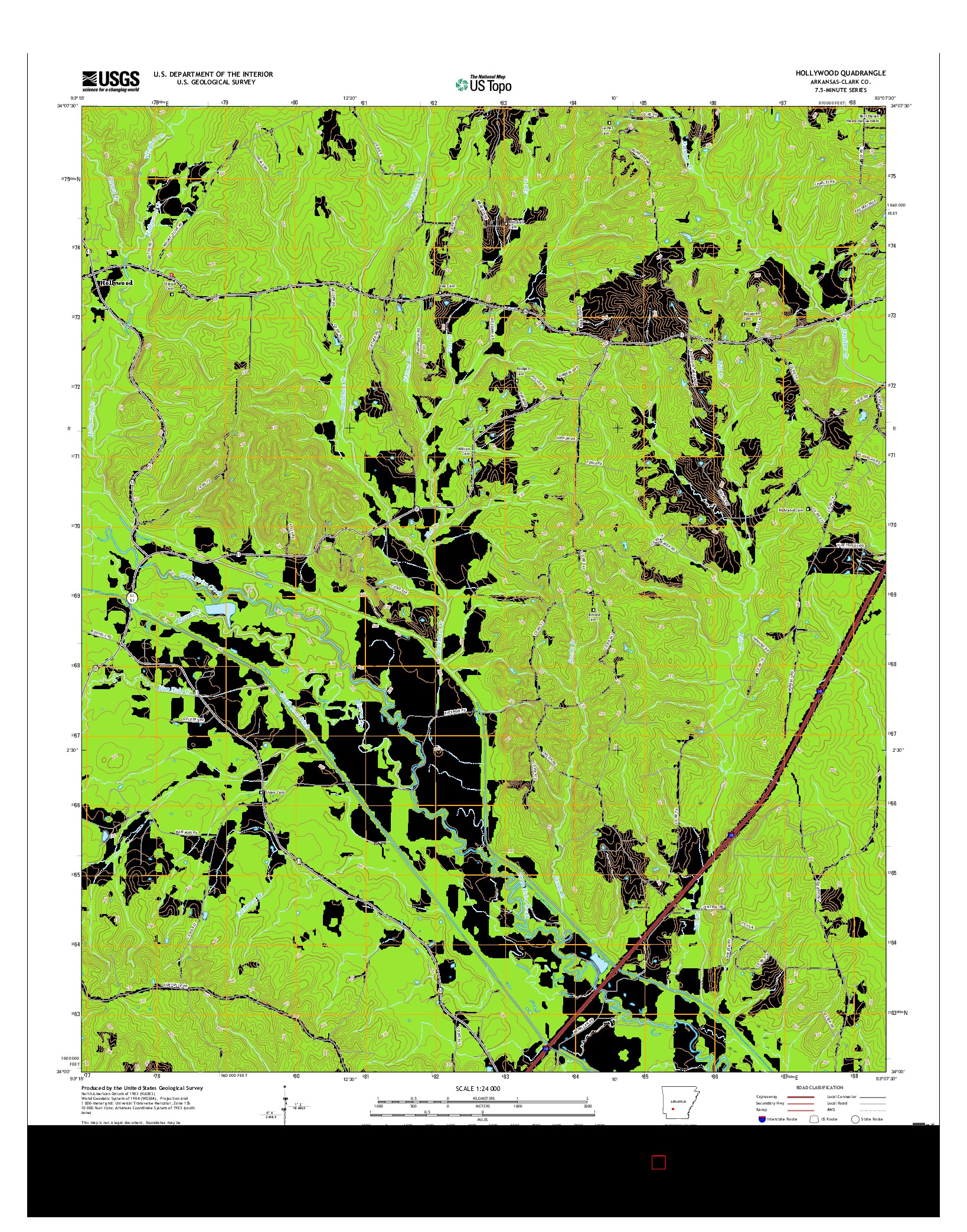 USGS US TOPO 7.5-MINUTE MAP FOR HOLLYWOOD, AR 2017