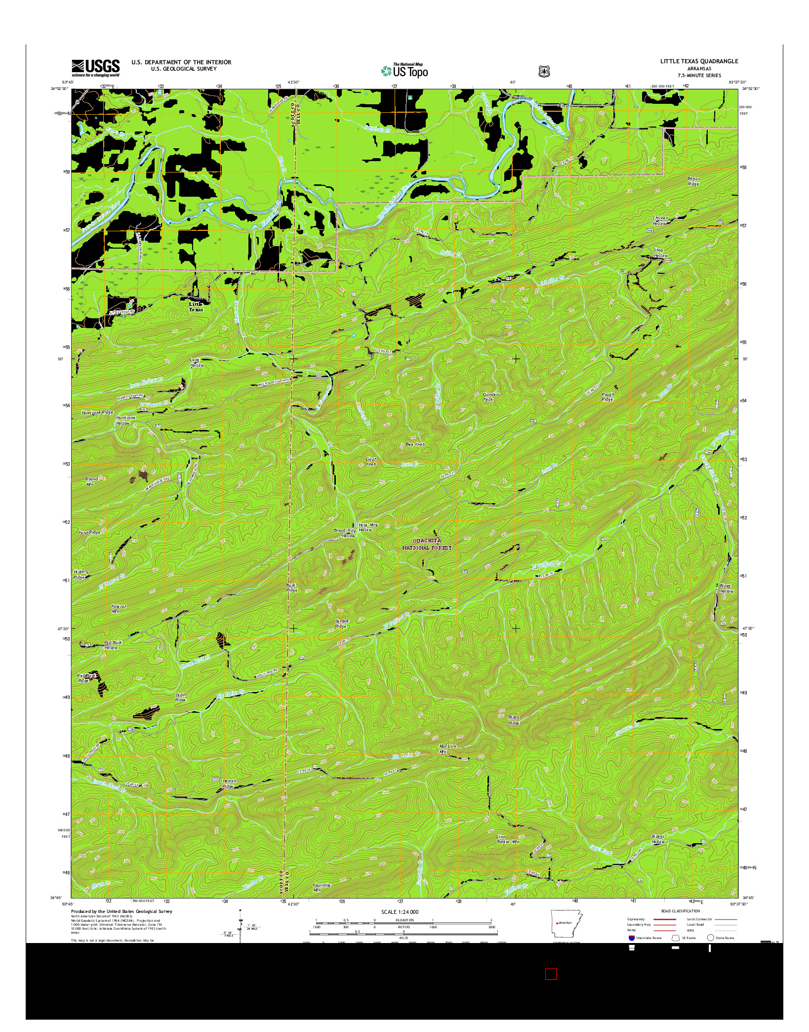 USGS US TOPO 7.5-MINUTE MAP FOR LITTLE TEXAS, AR 2017