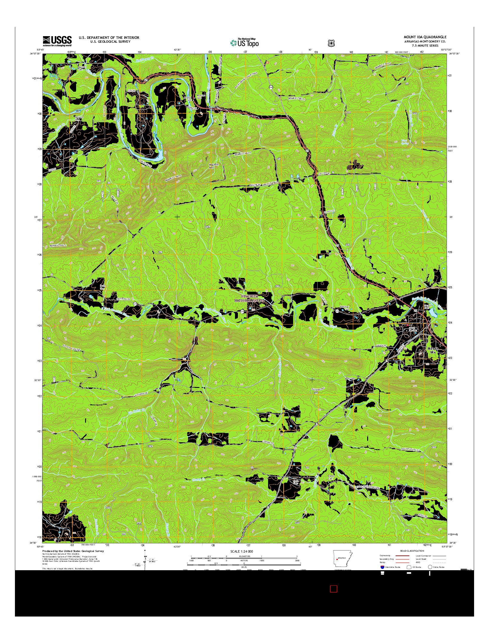 USGS US TOPO 7.5-MINUTE MAP FOR MOUNT IDA, AR 2017