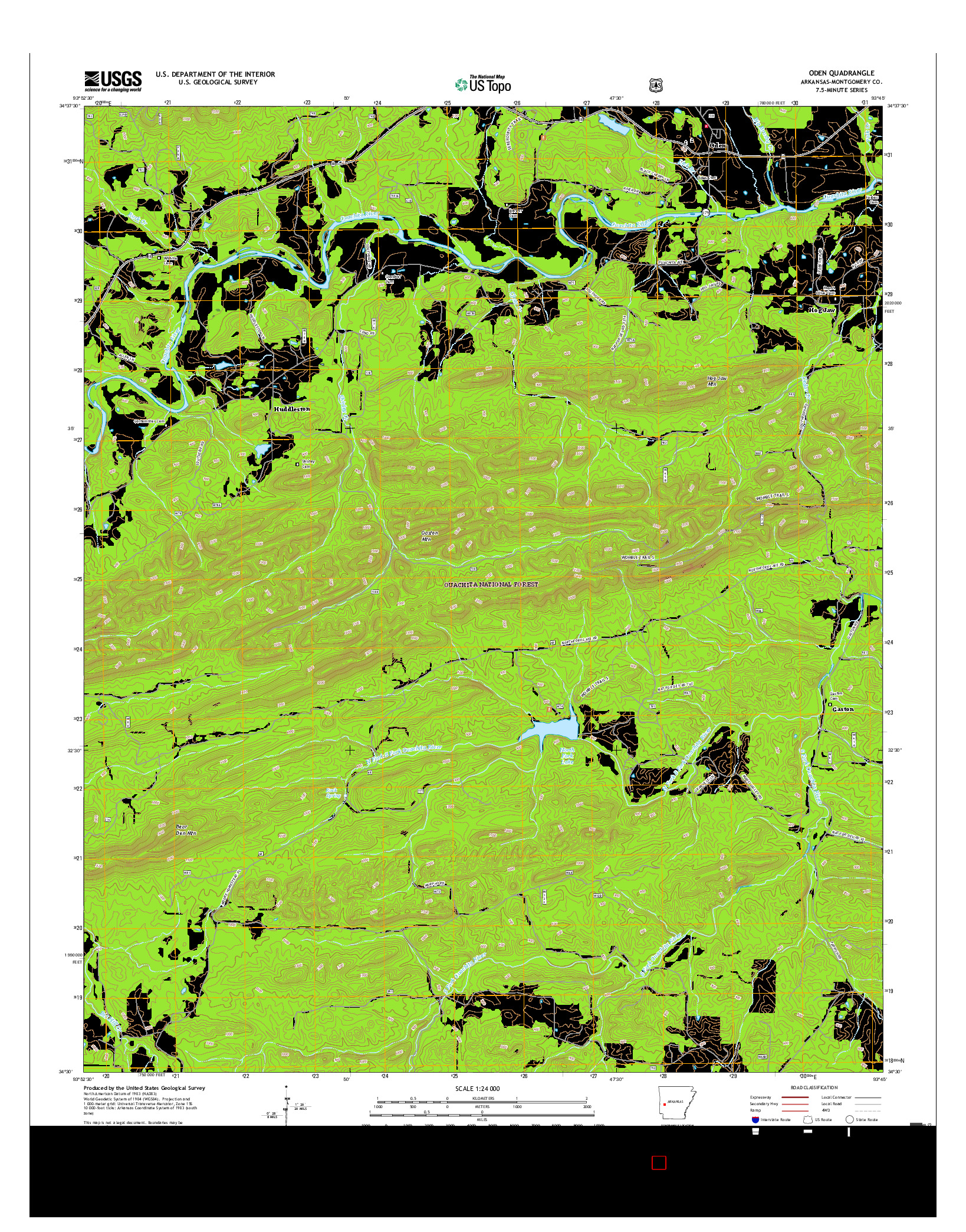 USGS US TOPO 7.5-MINUTE MAP FOR ODEN, AR 2017