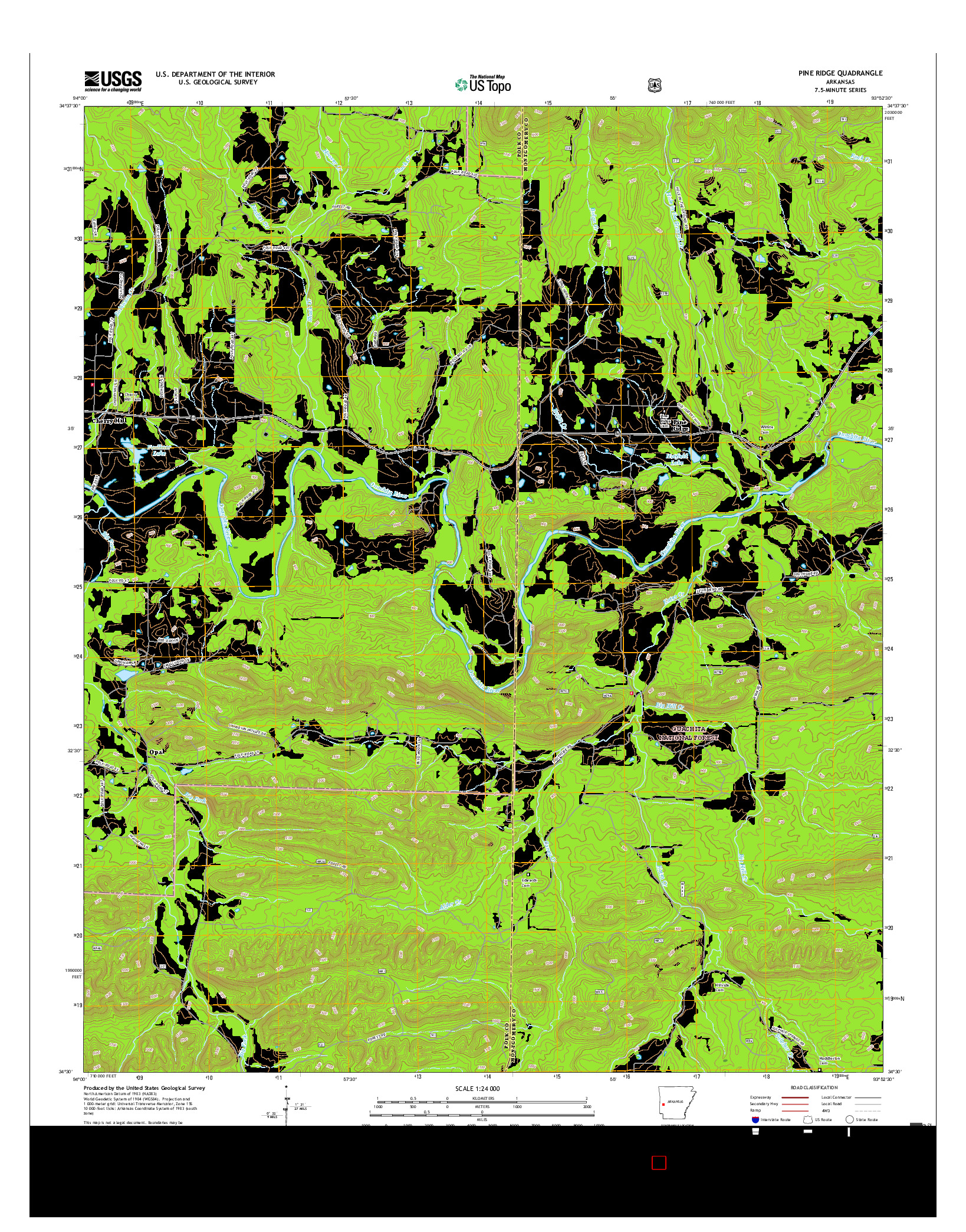 USGS US TOPO 7.5-MINUTE MAP FOR PINE RIDGE, AR 2017