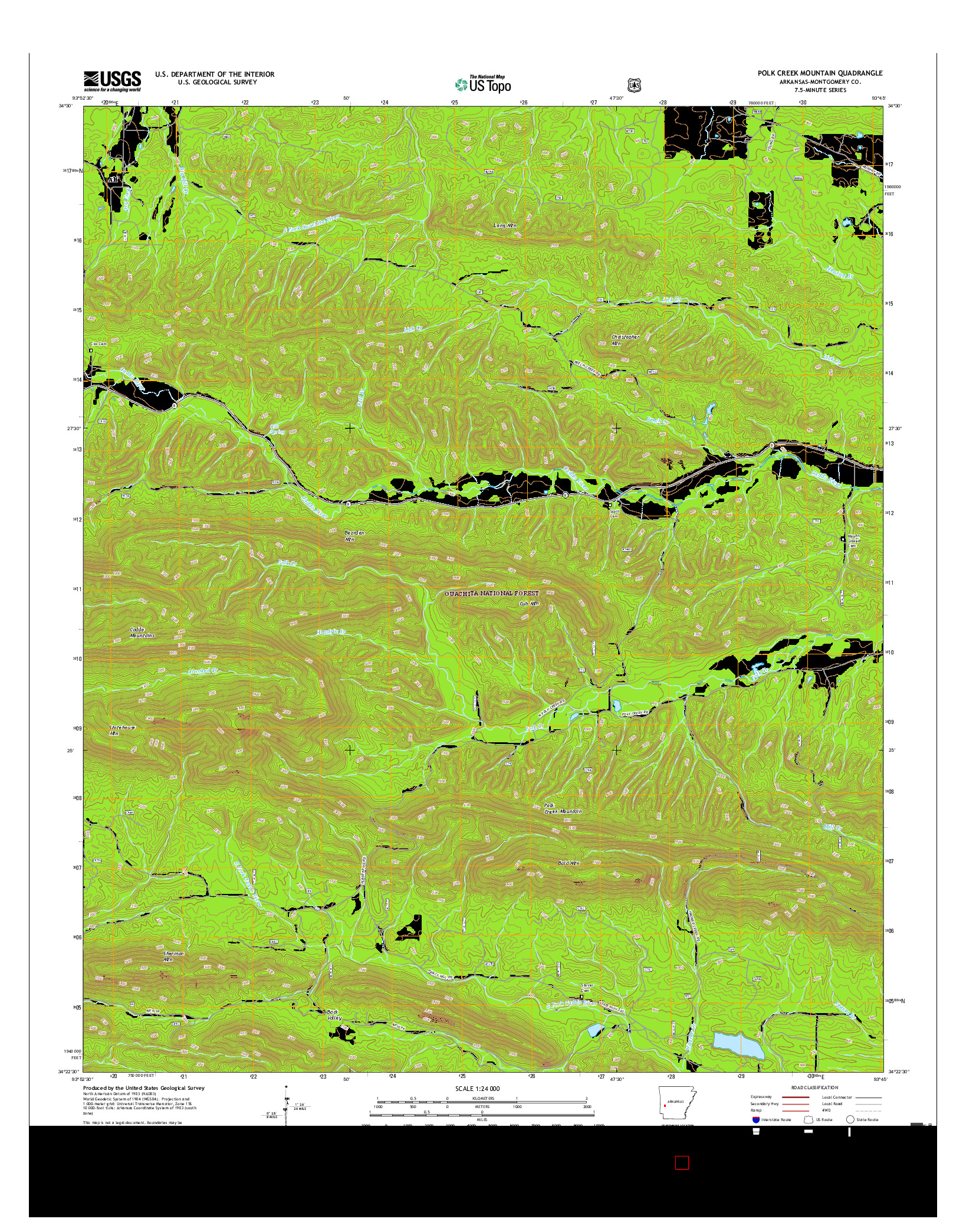 USGS US TOPO 7.5-MINUTE MAP FOR POLK CREEK MOUNTAIN, AR 2017