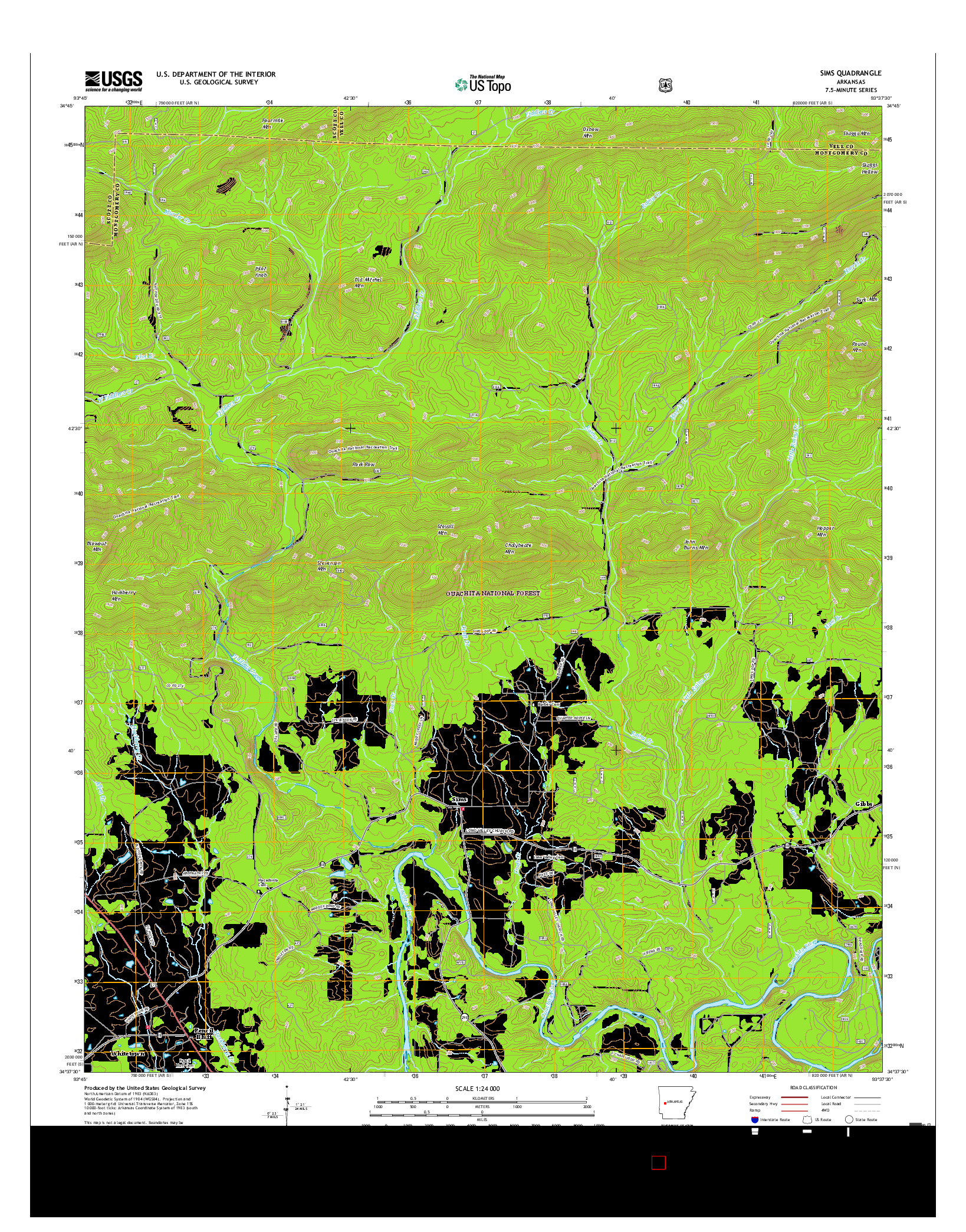 USGS US TOPO 7.5-MINUTE MAP FOR SIMS, AR 2017