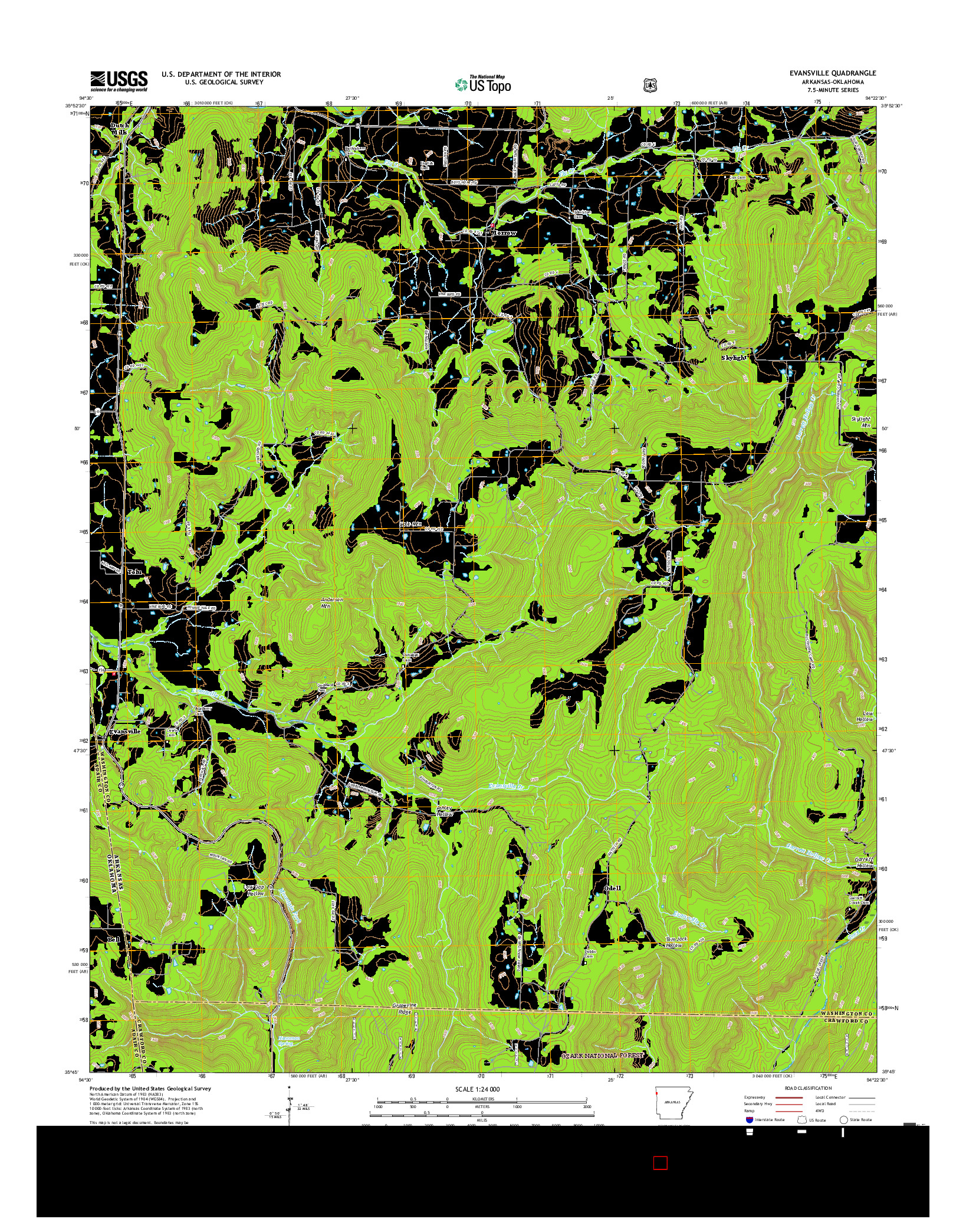 USGS US TOPO 7.5-MINUTE MAP FOR EVANSVILLE, AR-OK 2017