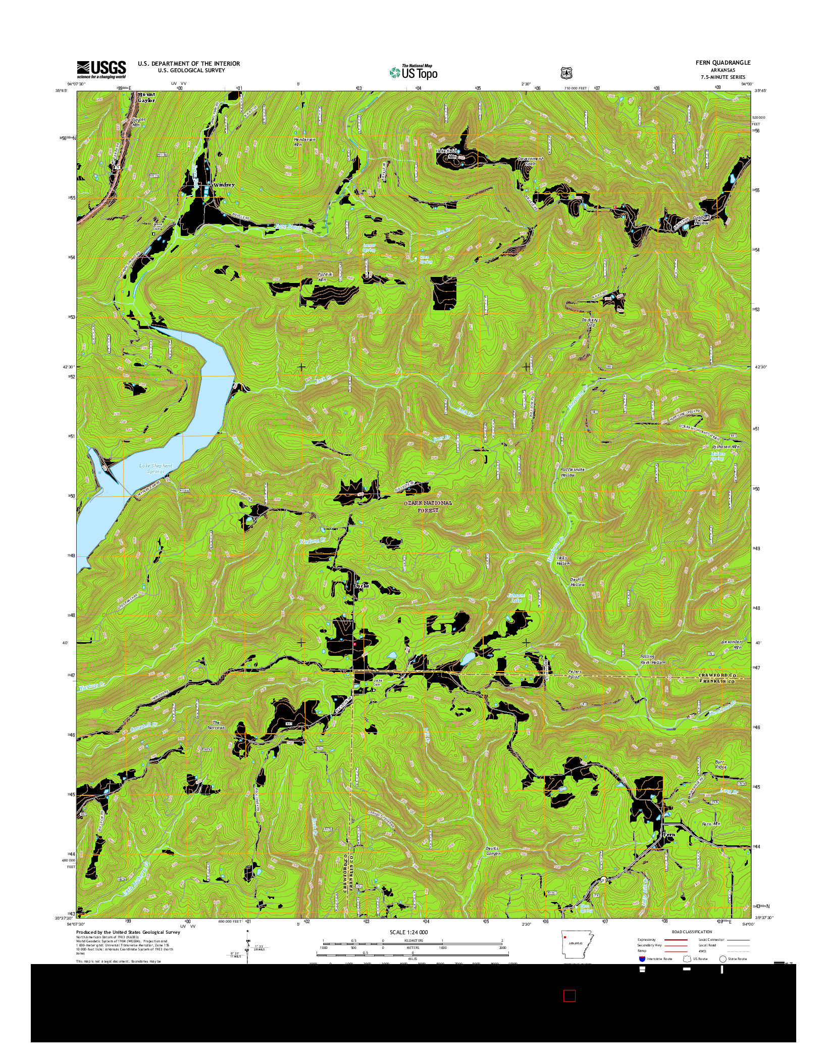 USGS US TOPO 7.5-MINUTE MAP FOR FERN, AR 2017