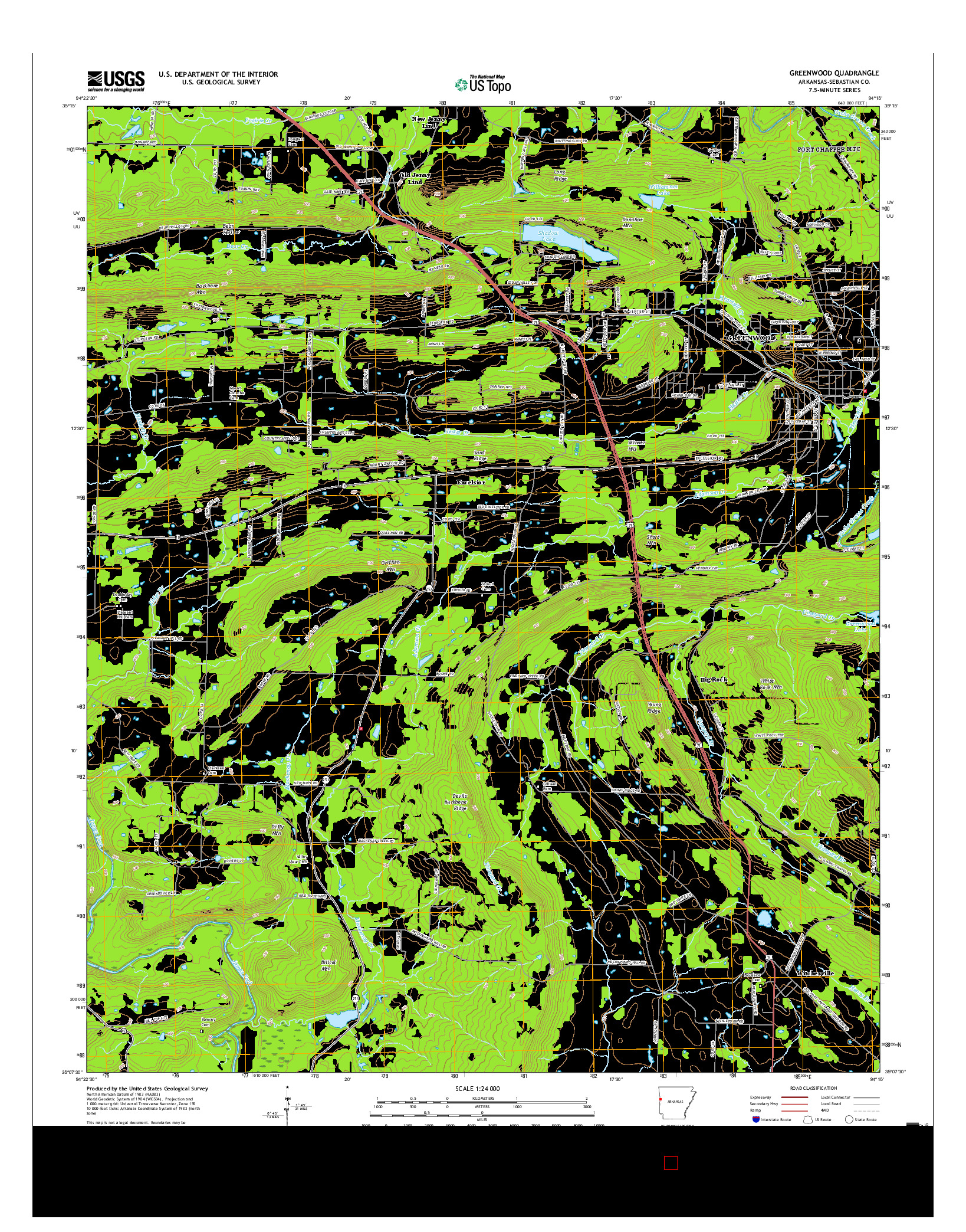 USGS US TOPO 7.5-MINUTE MAP FOR GREENWOOD, AR 2017