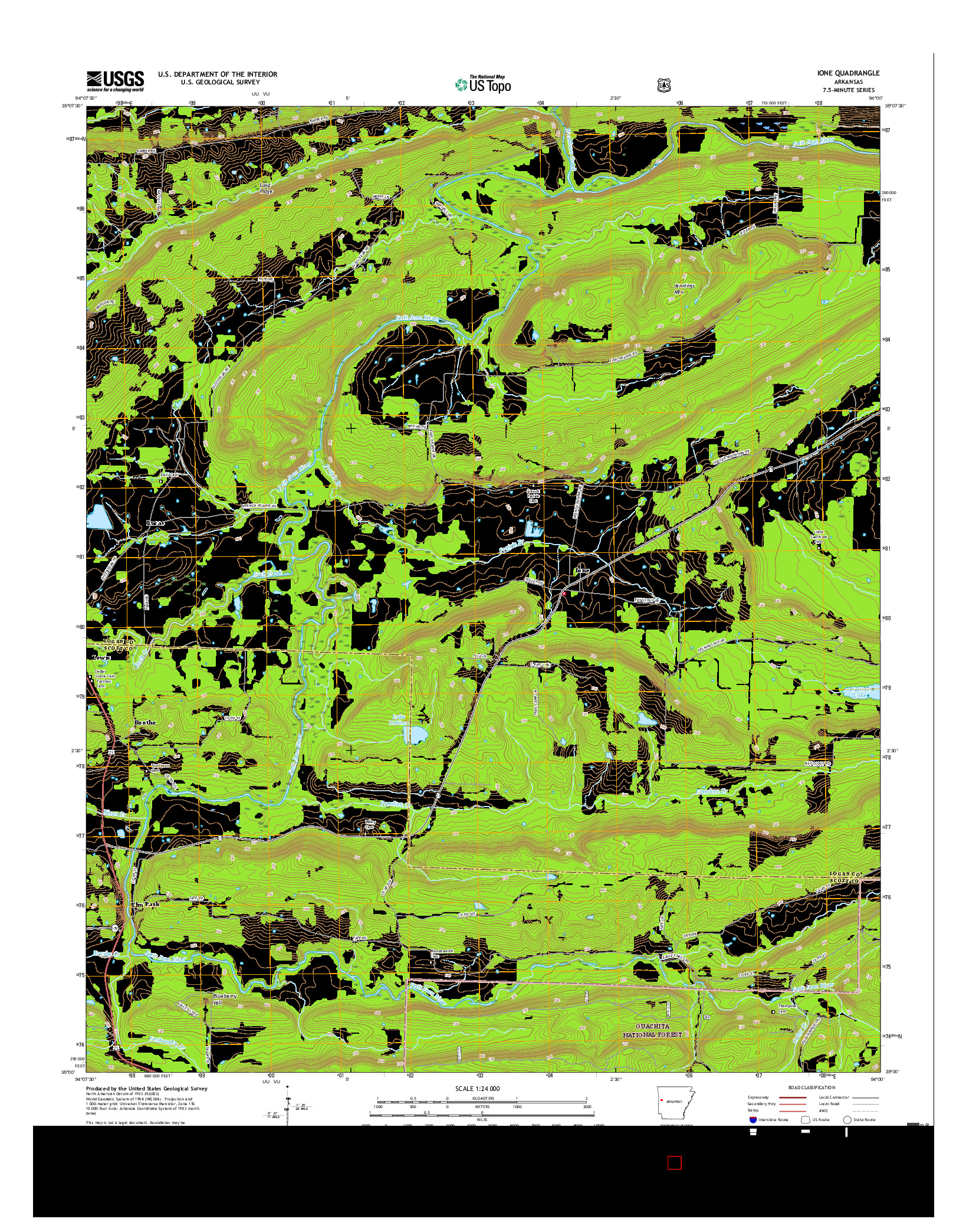 USGS US TOPO 7.5-MINUTE MAP FOR IONE, AR 2017