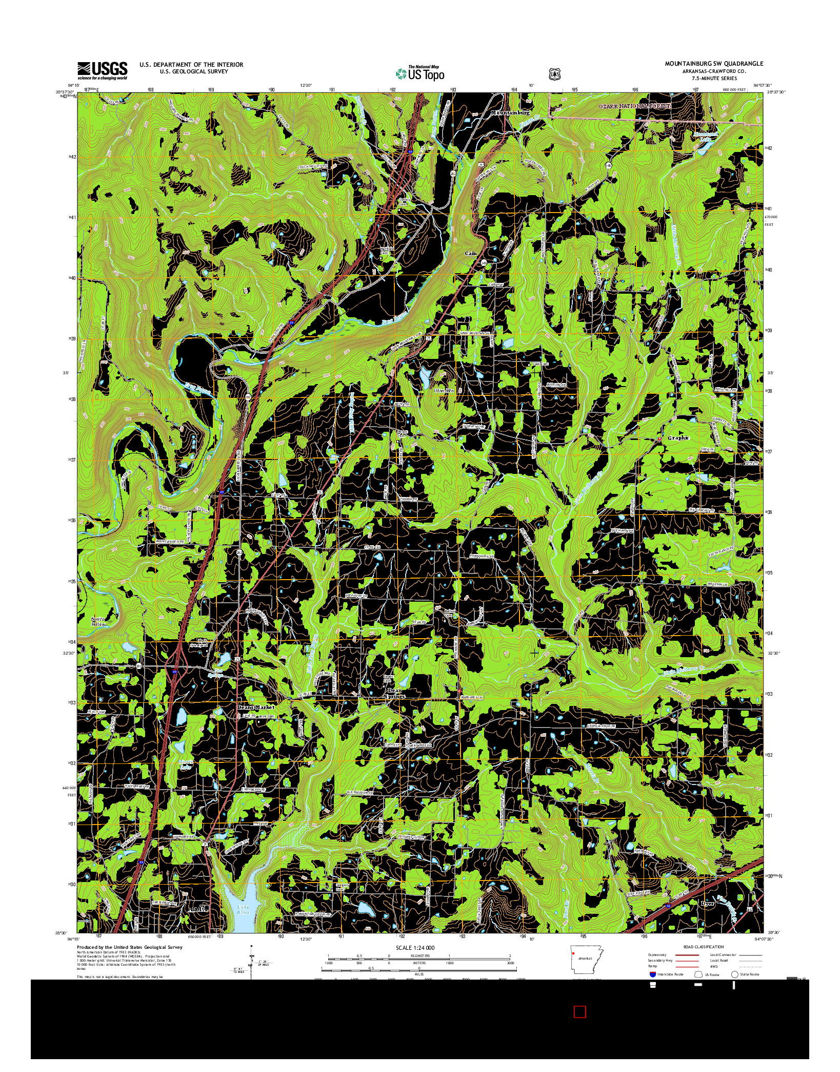 USGS US TOPO 7.5-MINUTE MAP FOR MOUNTAINBURG SW, AR 2017