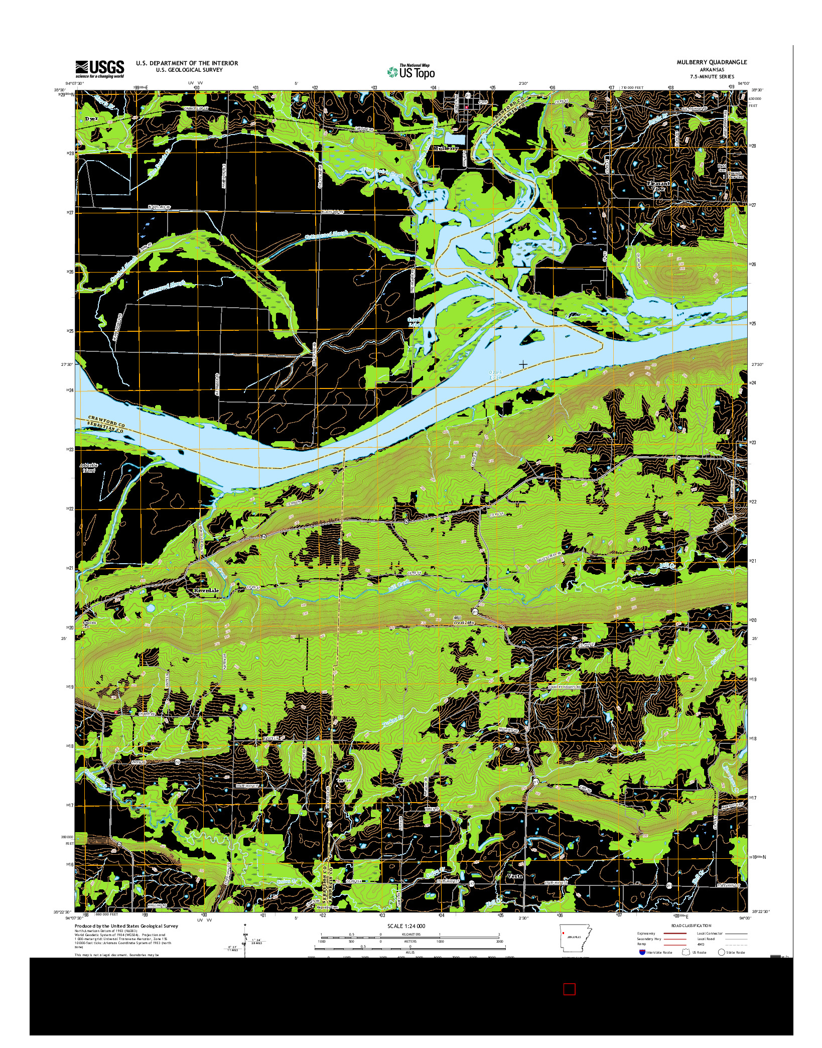 USGS US TOPO 7.5-MINUTE MAP FOR MULBERRY, AR 2017