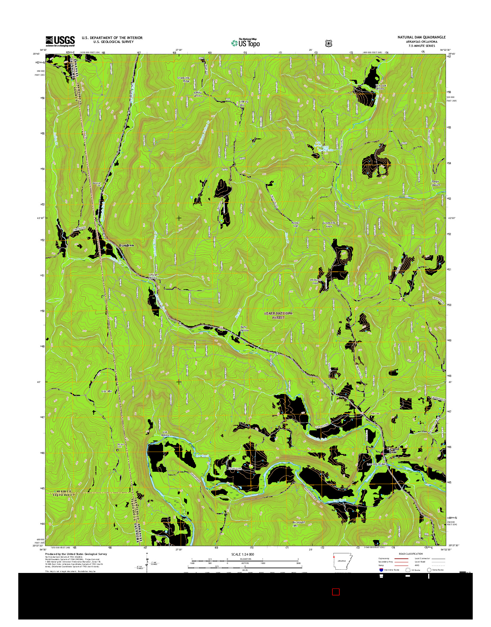 USGS US TOPO 7.5-MINUTE MAP FOR NATURAL DAM, AR-OK 2017