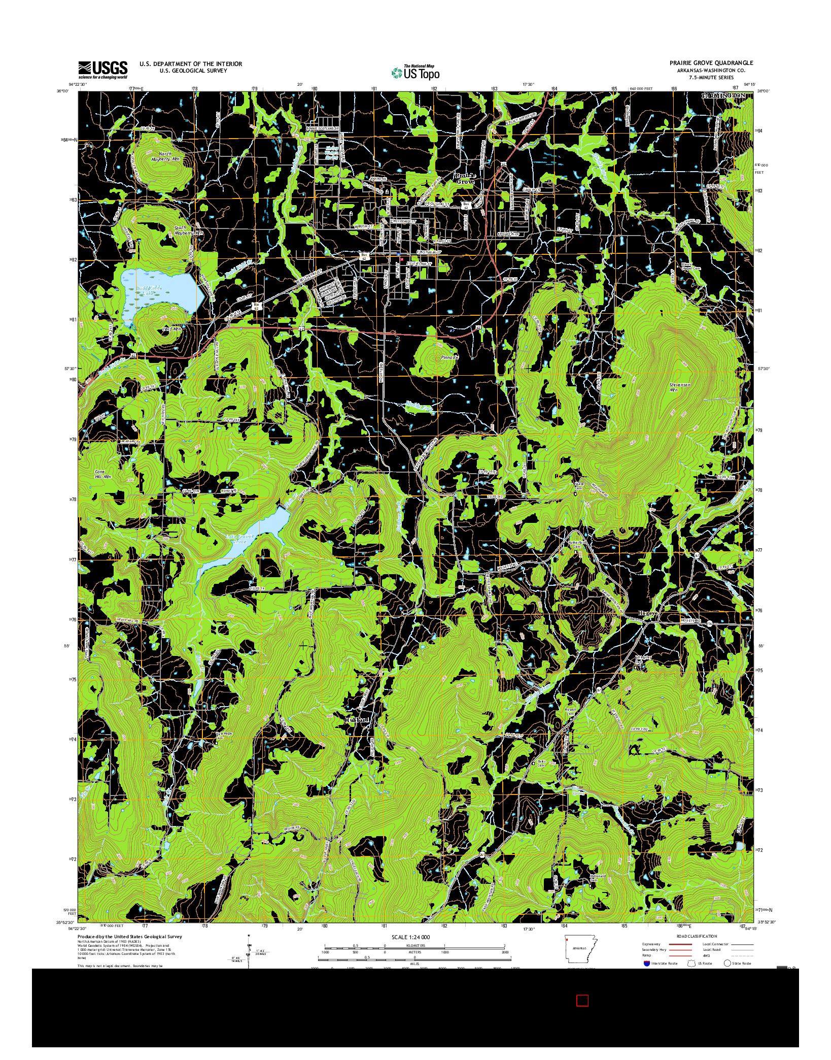 USGS US TOPO 7.5-MINUTE MAP FOR PRAIRIE GROVE, AR 2017