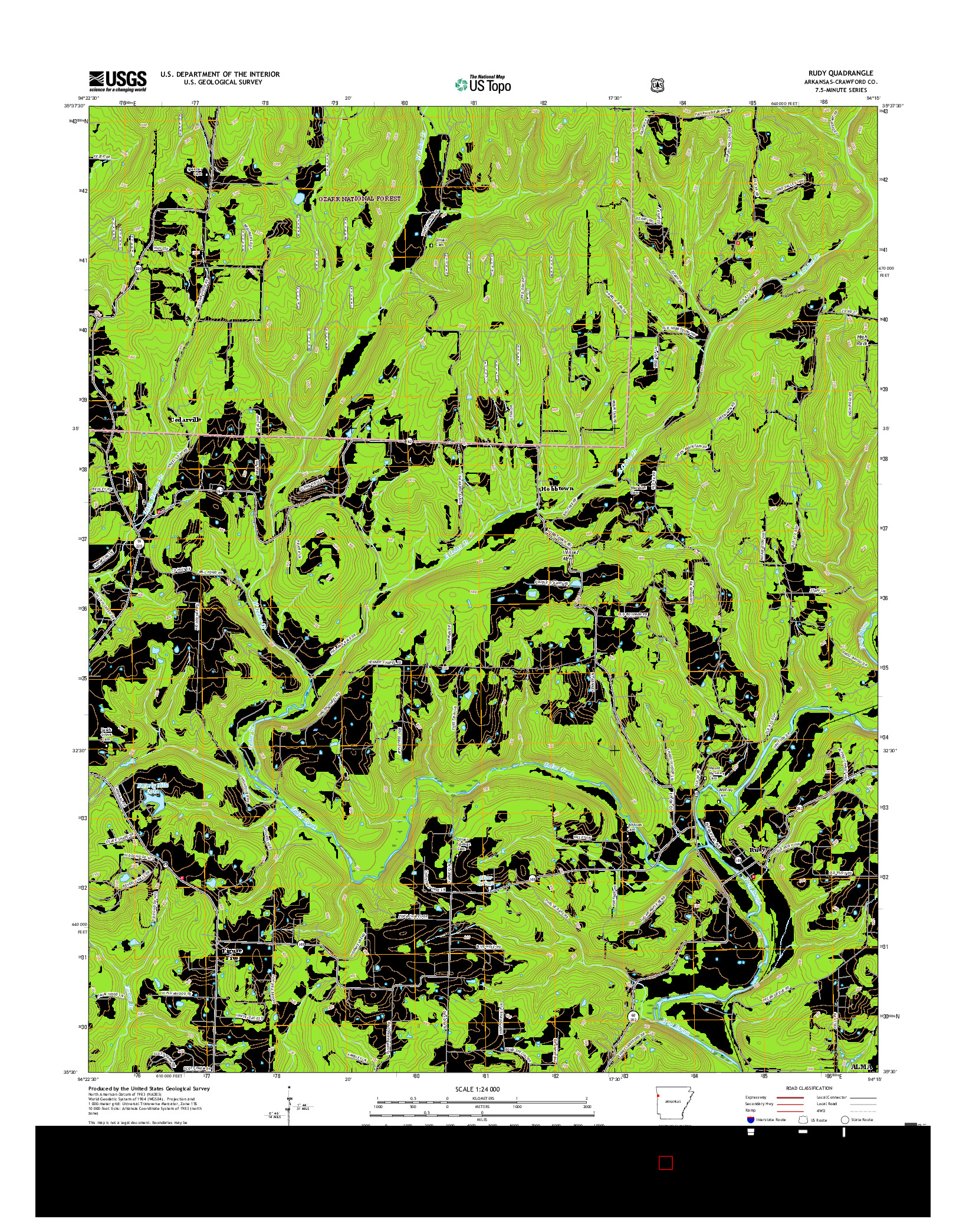 USGS US TOPO 7.5-MINUTE MAP FOR RUDY, AR 2017