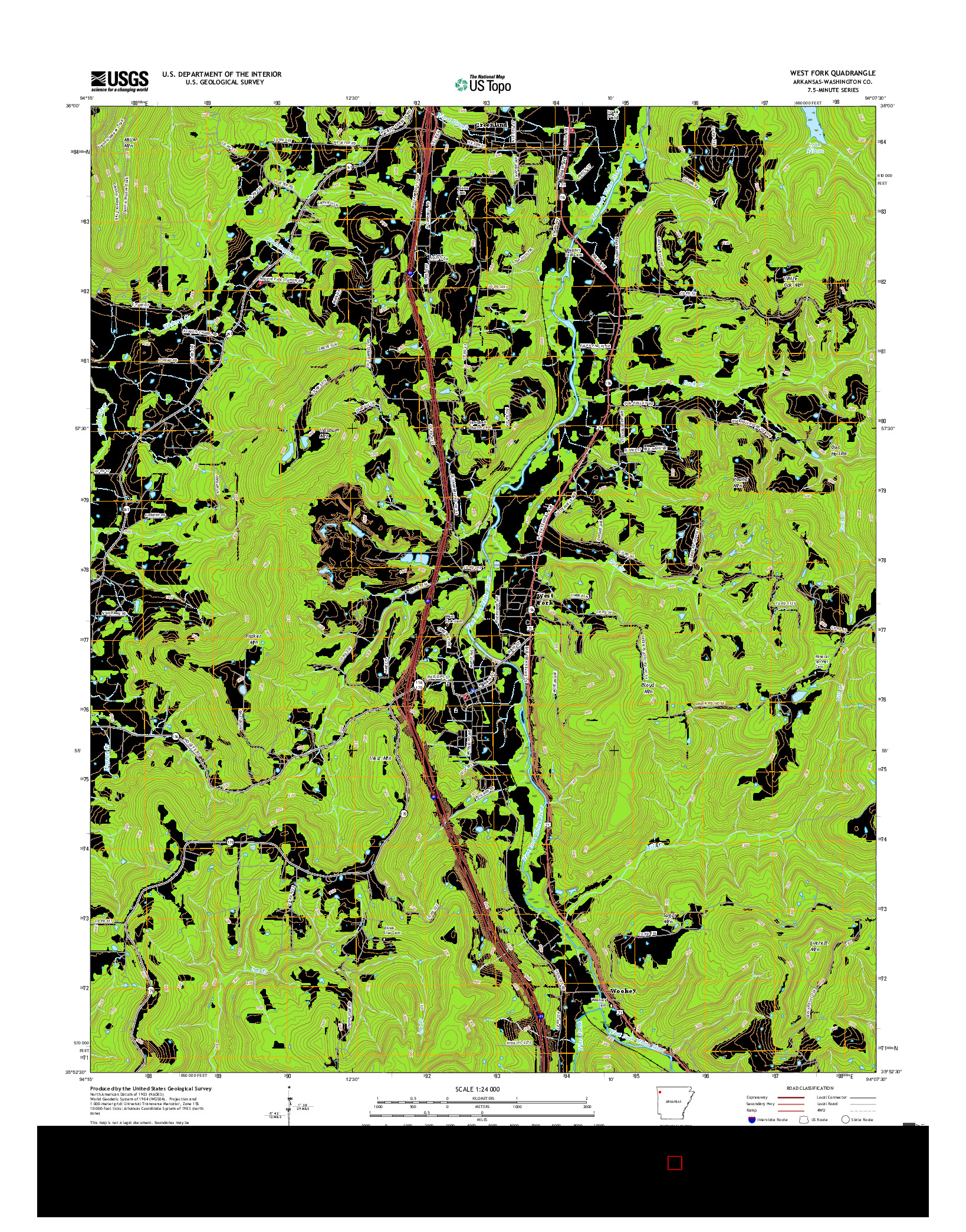 USGS US TOPO 7.5-MINUTE MAP FOR WEST FORK, AR 2017