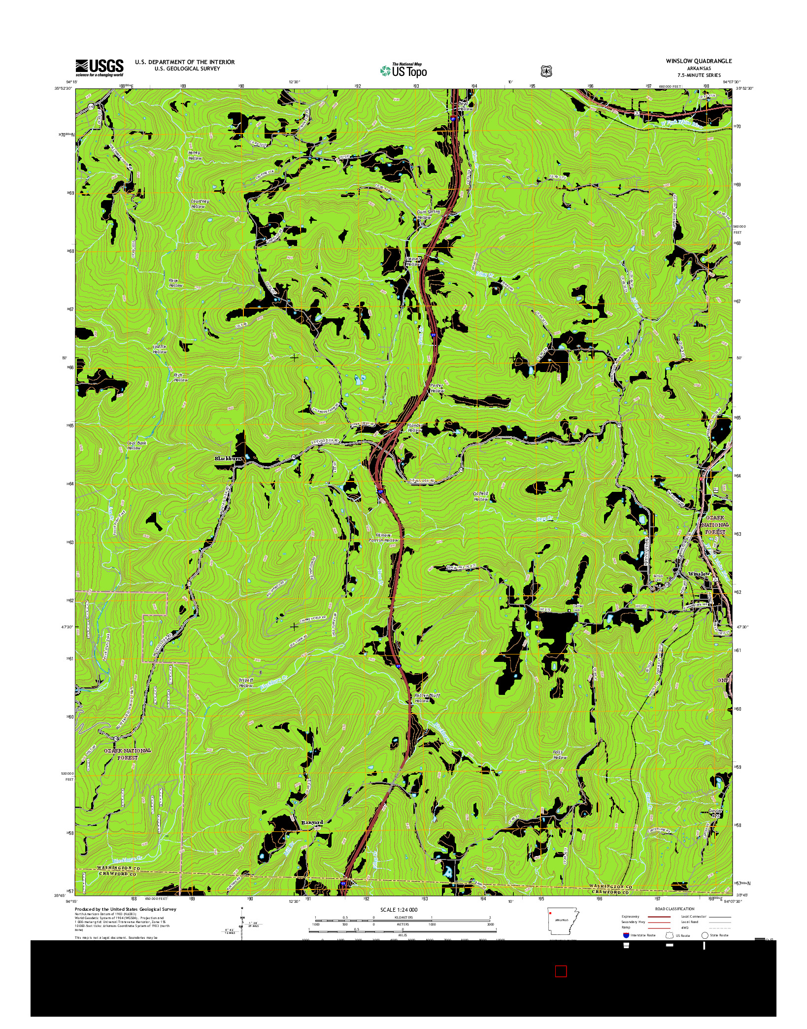 USGS US TOPO 7.5-MINUTE MAP FOR WINSLOW, AR 2017