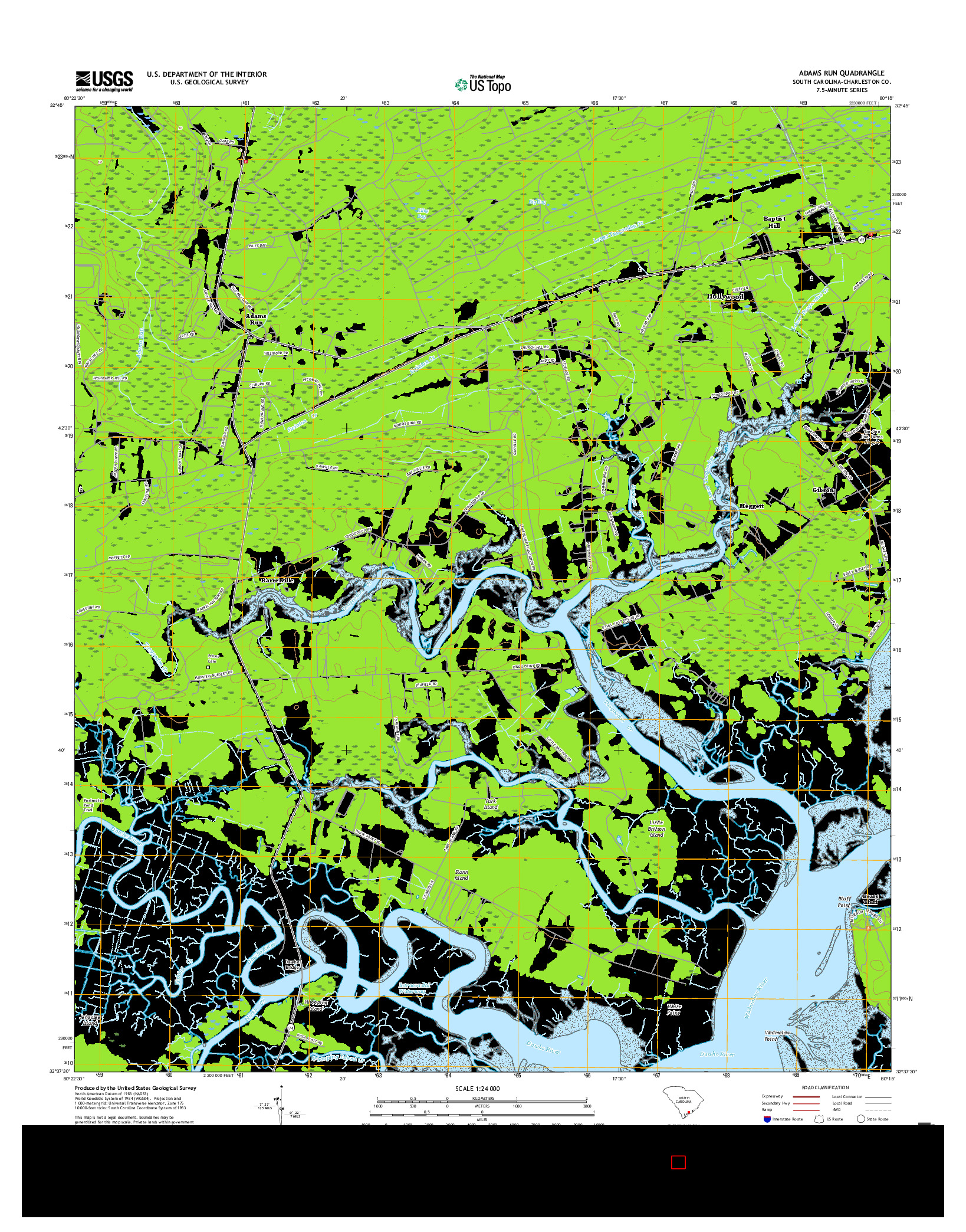 USGS US TOPO 7.5-MINUTE MAP FOR ADAMS RUN, SC 2017