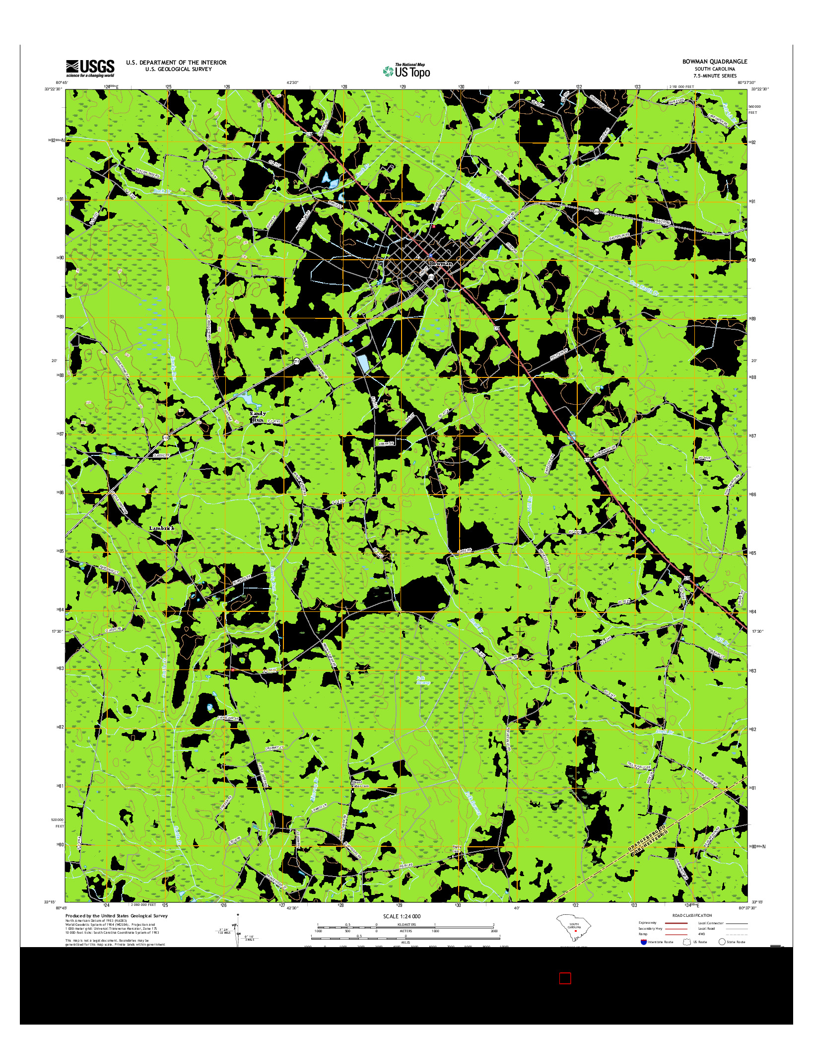 USGS US TOPO 7.5-MINUTE MAP FOR BOWMAN, SC 2017