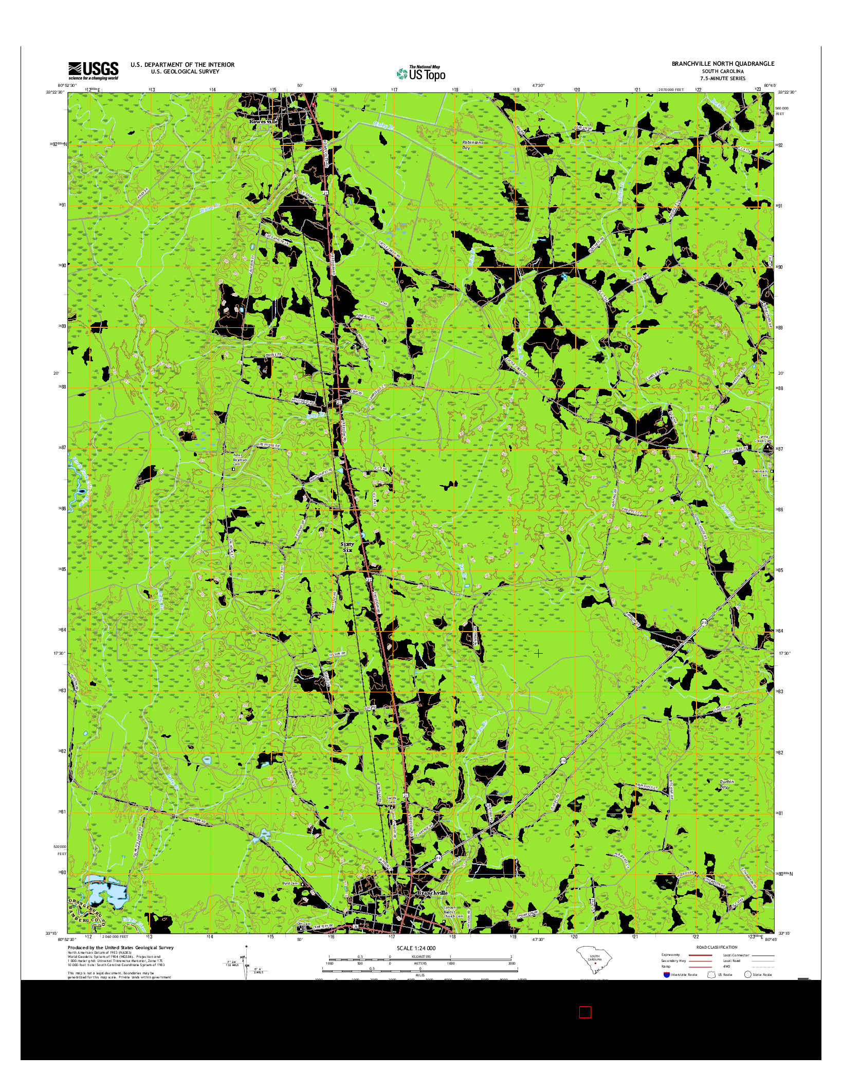 USGS US TOPO 7.5-MINUTE MAP FOR BRANCHVILLE NORTH, SC 2017