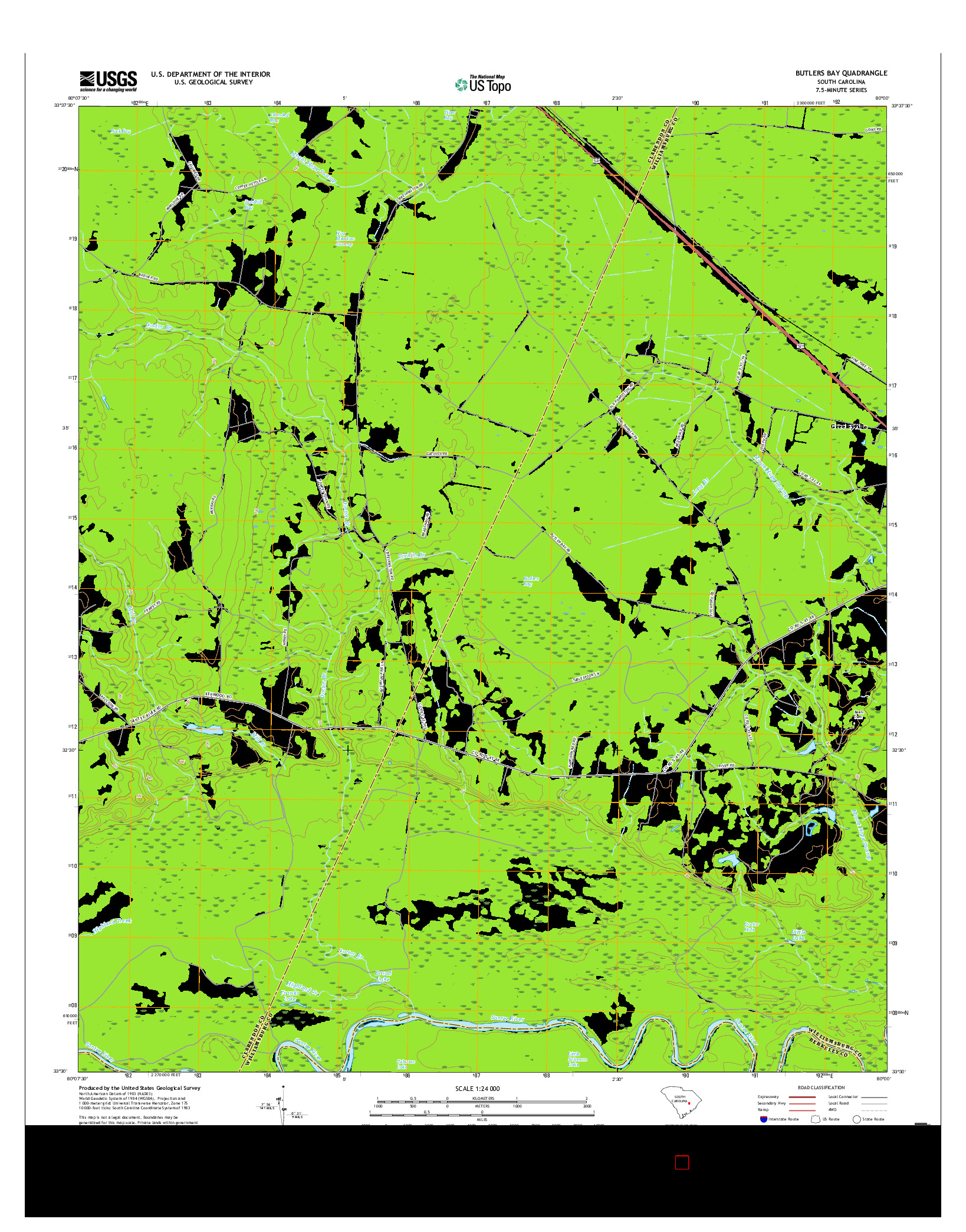 USGS US TOPO 7.5-MINUTE MAP FOR BUTLERS BAY, SC 2017