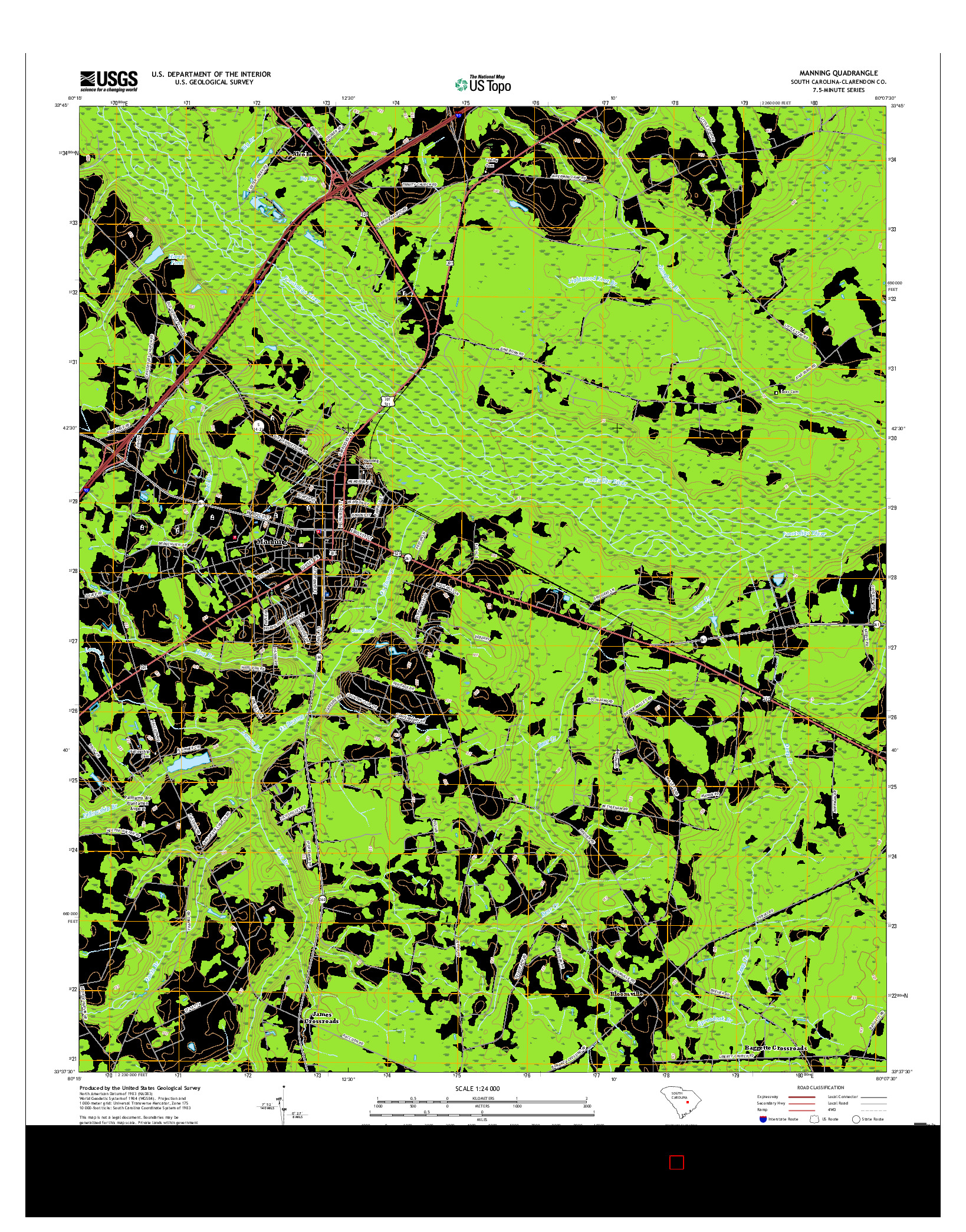 USGS US TOPO 7.5-MINUTE MAP FOR MANNING, SC 2017