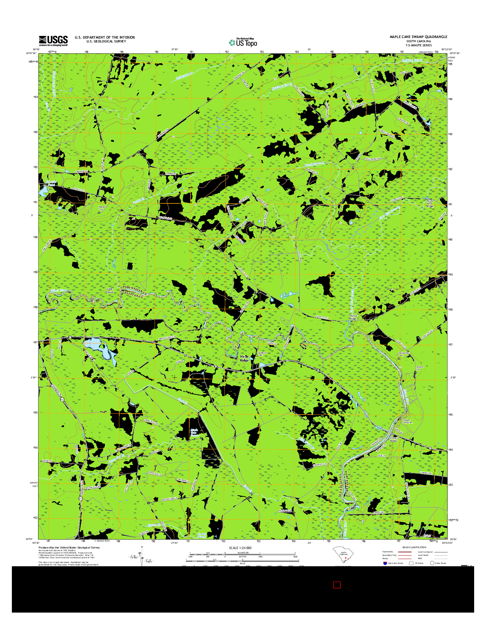 USGS US TOPO 7.5-MINUTE MAP FOR MAPLE CANE SWAMP, SC 2017