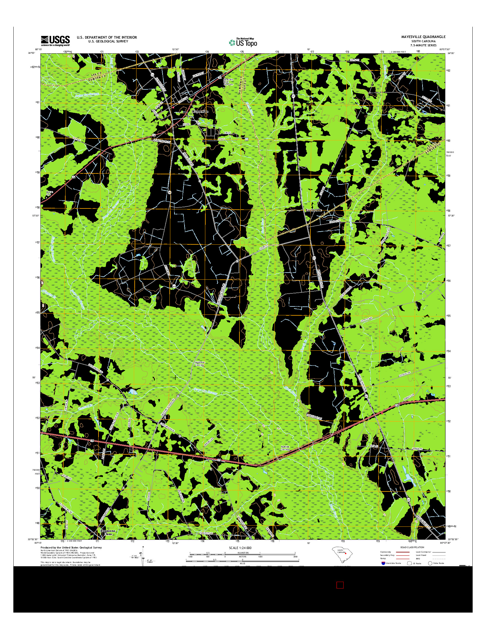 USGS US TOPO 7.5-MINUTE MAP FOR MAYESVILLE, SC 2017