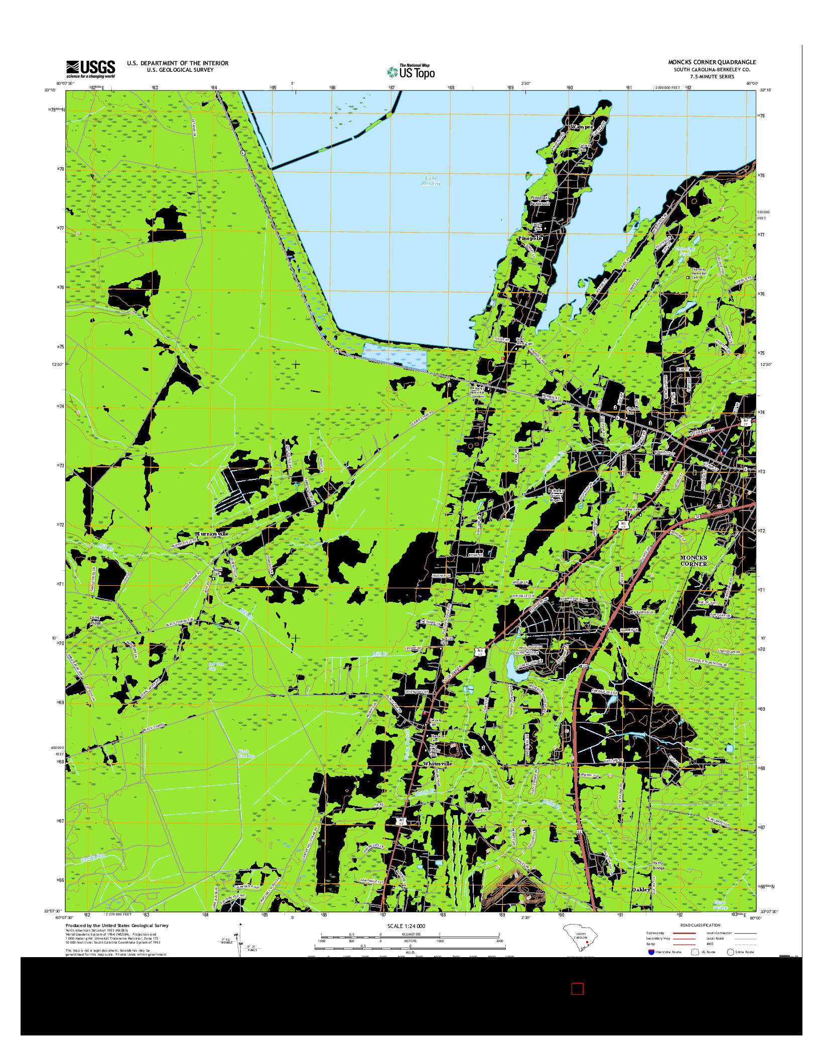 USGS US TOPO 7.5-MINUTE MAP FOR MONCKS CORNER, SC 2017