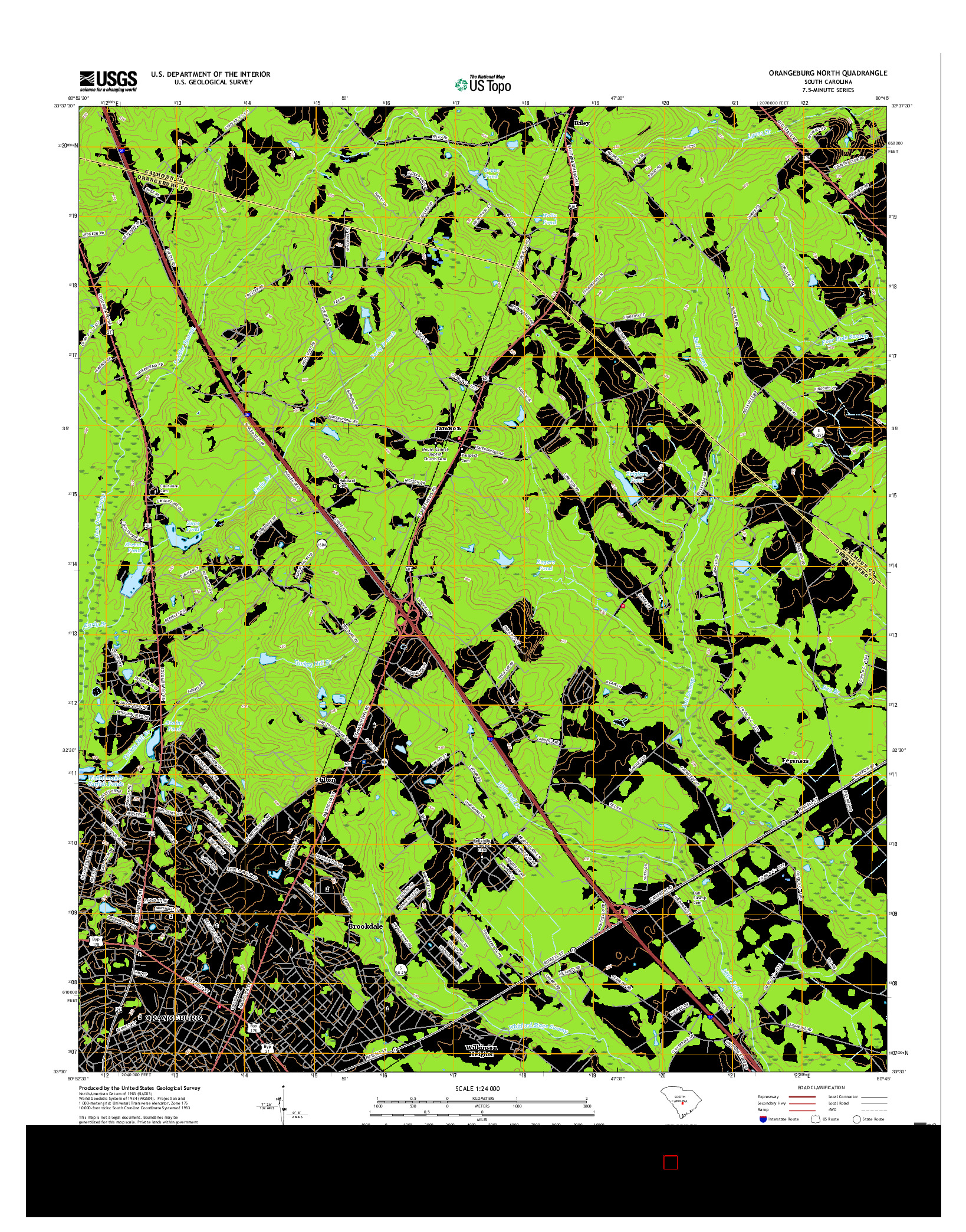 USGS US TOPO 7.5-MINUTE MAP FOR ORANGEBURG NORTH, SC 2017