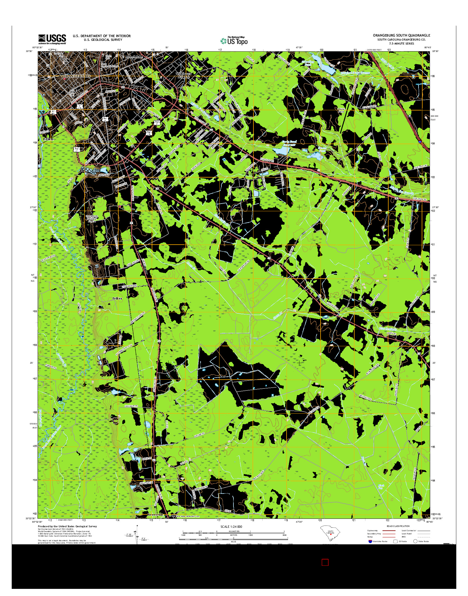 USGS US TOPO 7.5-MINUTE MAP FOR ORANGEBURG SOUTH, SC 2017